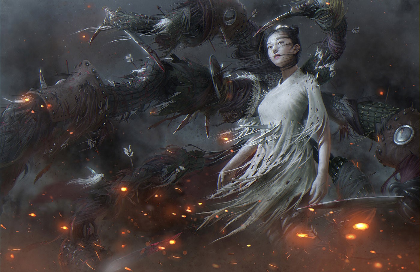 dagger, Jiang Geping, Chinese clothing, rags, women, war HD Wallpaper