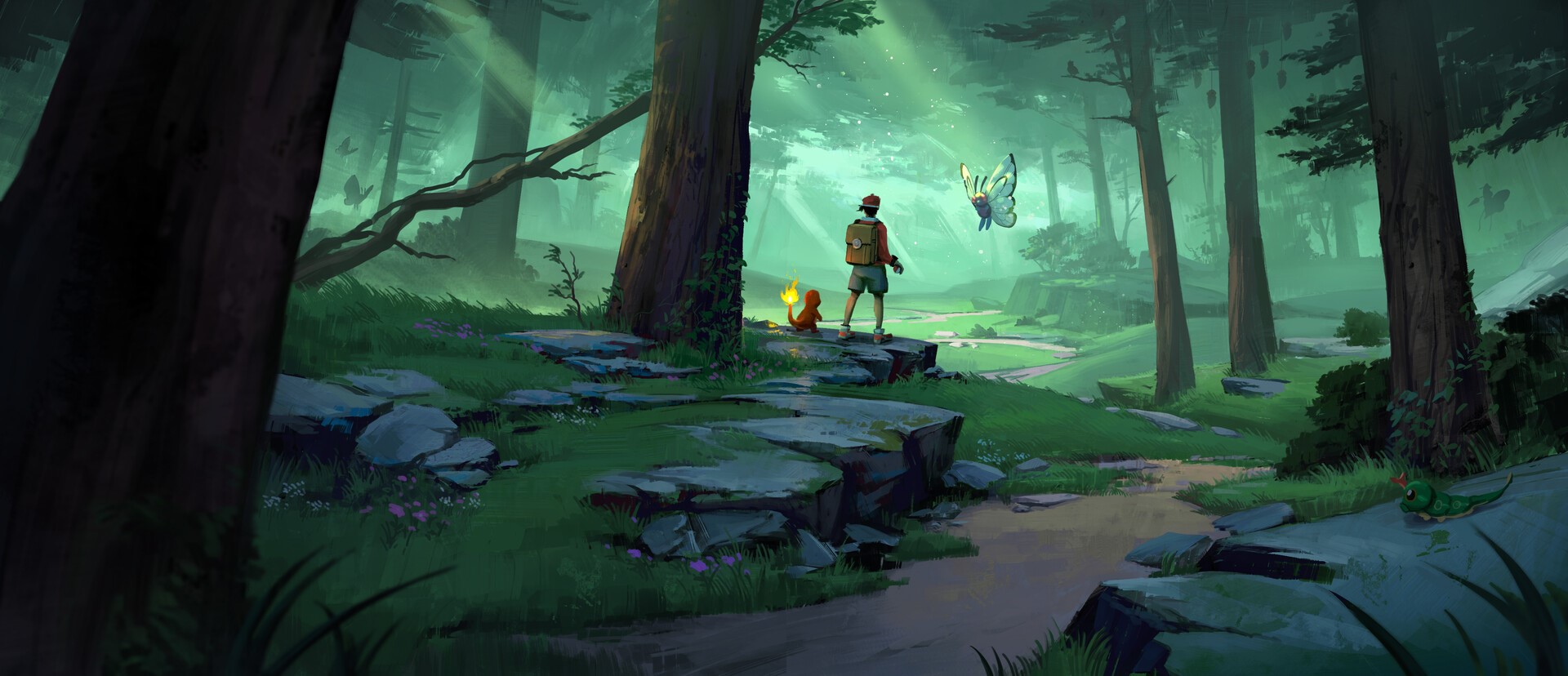 fantasy art, Butterfree, Charmander, artwork, Pokémon HD Wallpaper