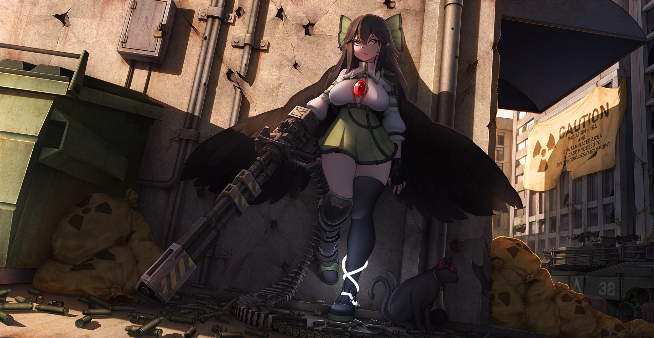 Mochi (artist), anime girls, gun, Touhou HD Wallpaper