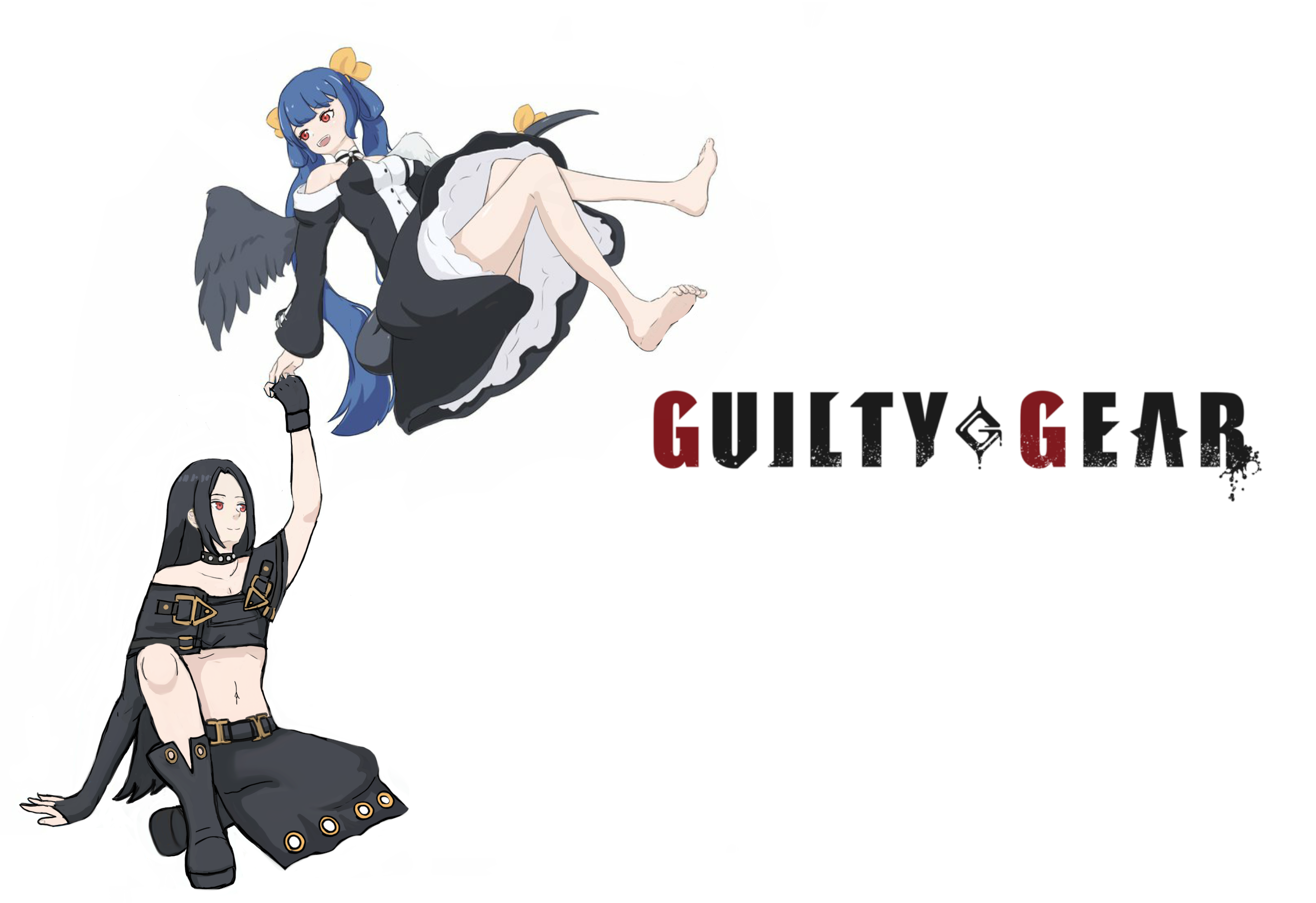 anime games, anime girl with wings, women, Dizzy (Guilty Gear), Testament (guilty gear), couple, Guilty Gear HD Wallpaper