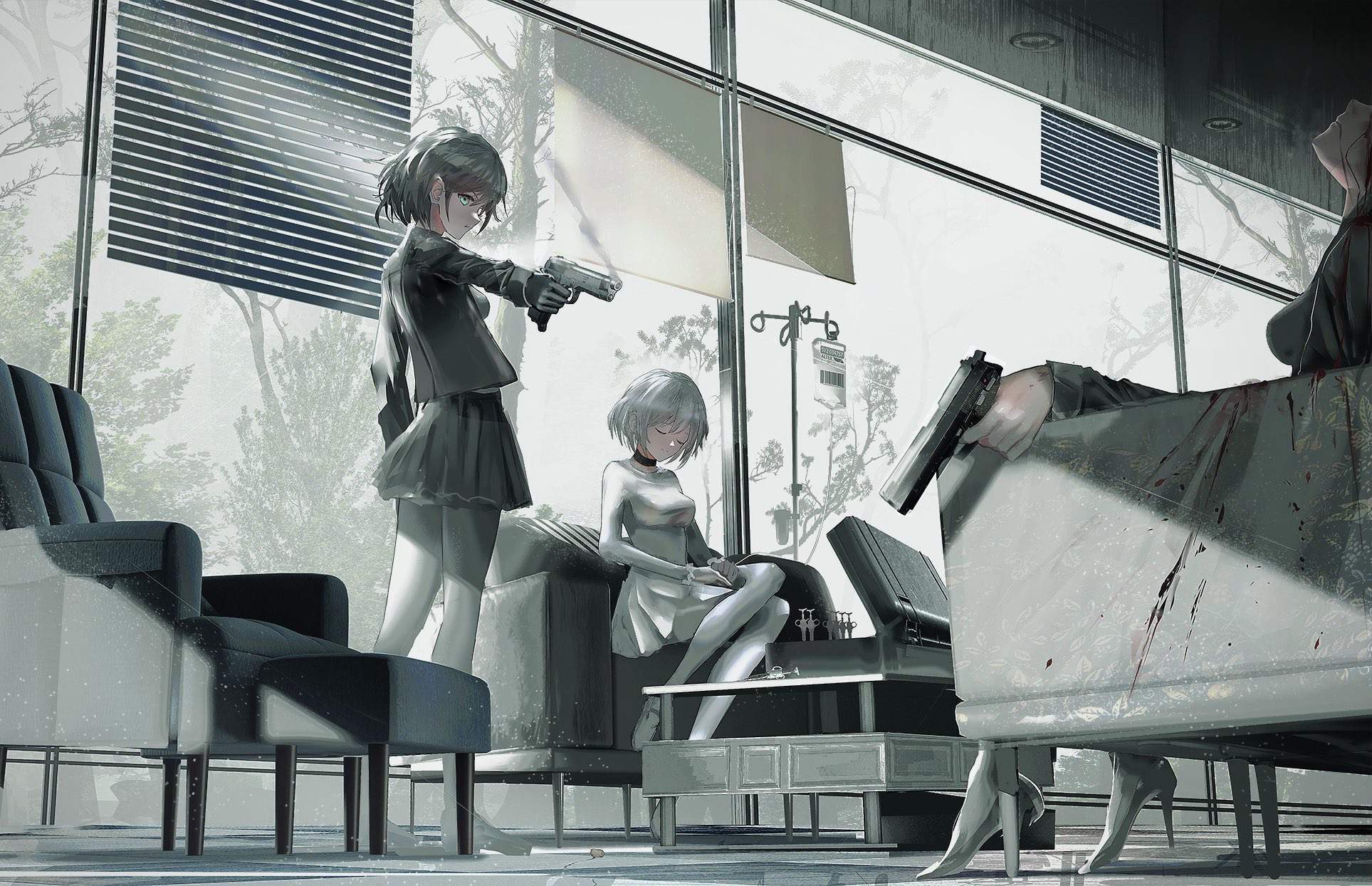 anime girls, corpse, gun, SWAV, girls with guns, syringe, original characters, women HD Wallpaper