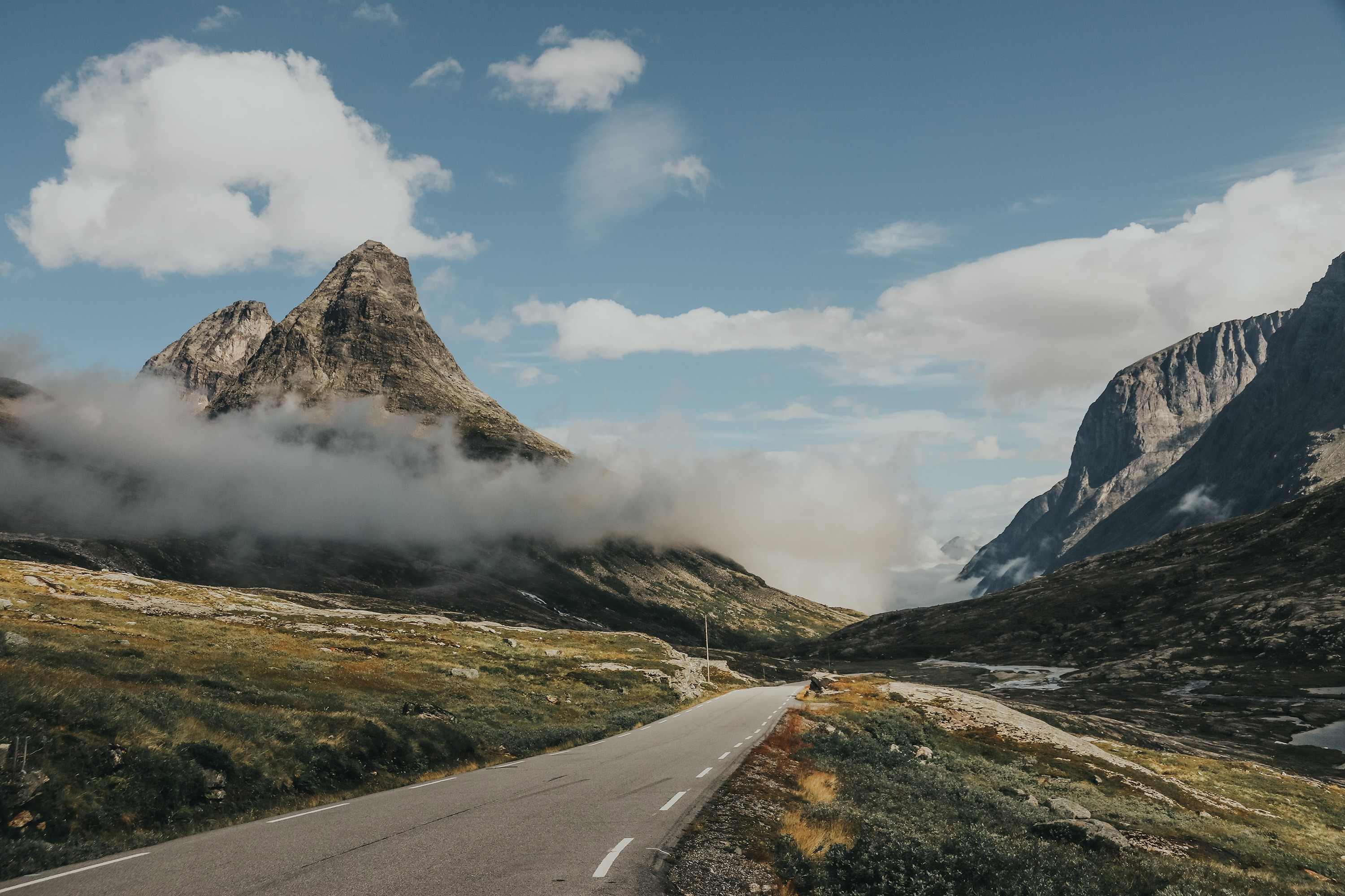 nature, clouds, Norway, landscape, mountains, road HD Wallpaper