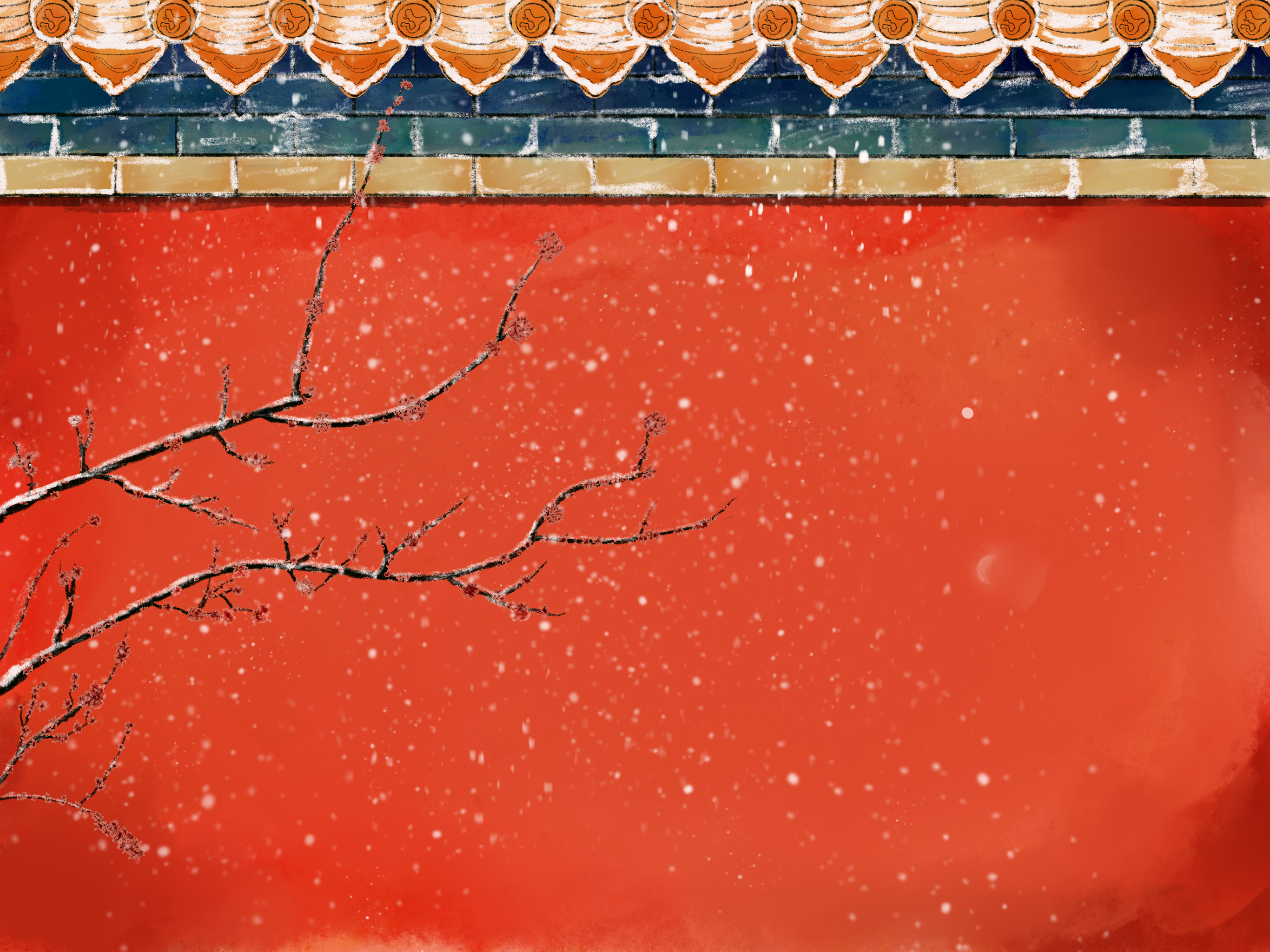 painting, red, blossom, Plum blossom HD Wallpaper