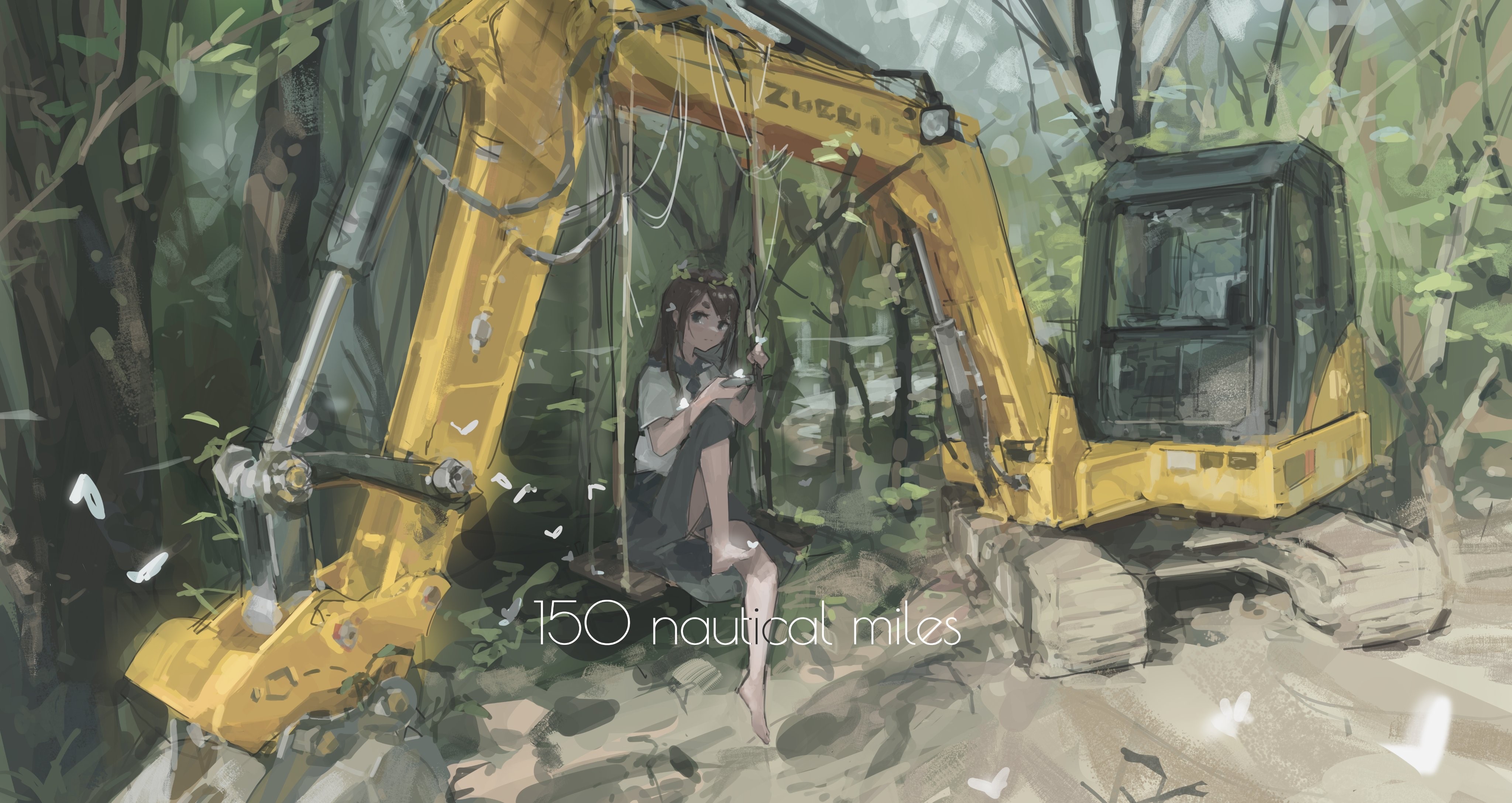 4K, original characters, swing, excavators, anime girls, Zygo HD Wallpaper