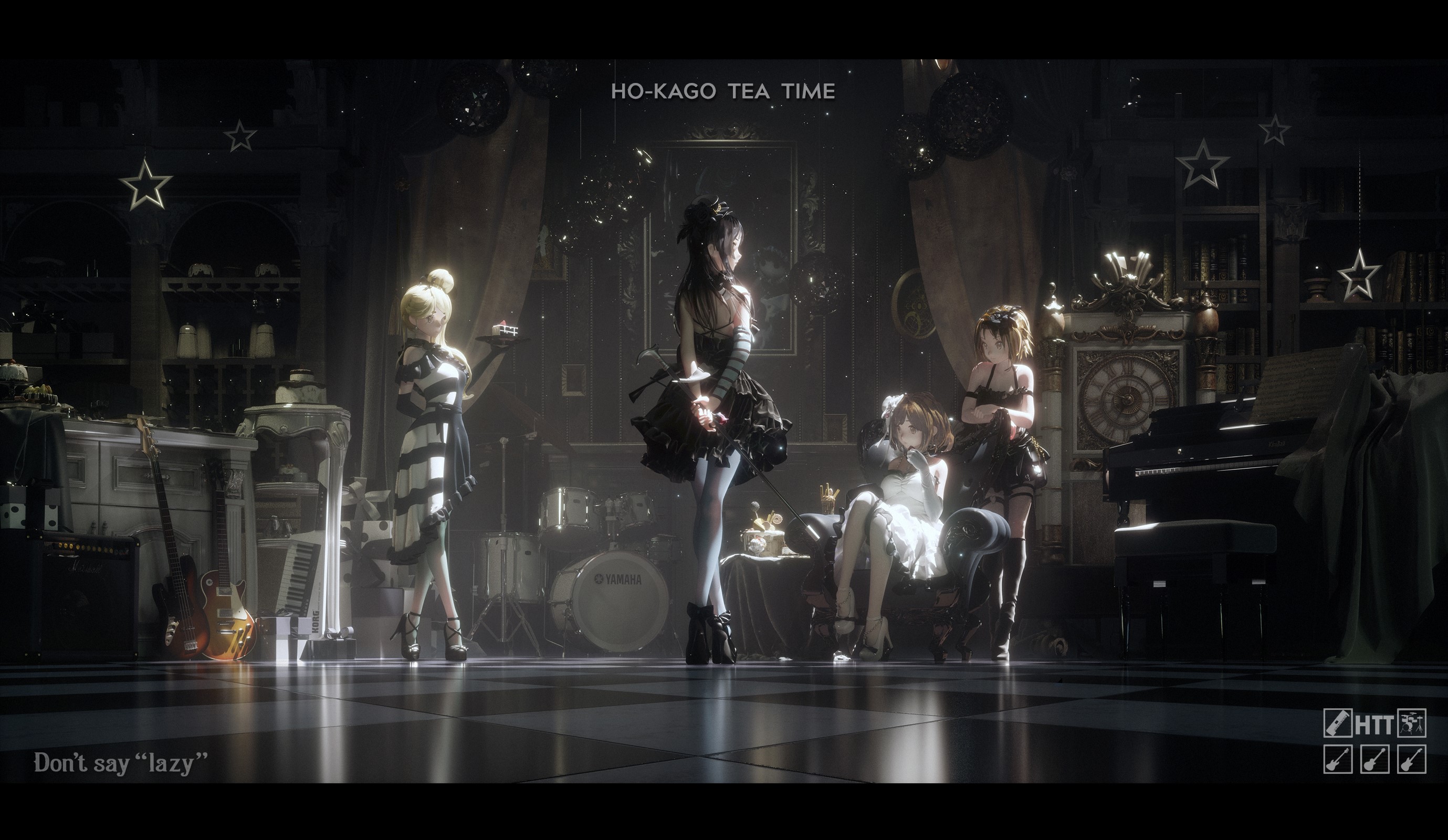 K-ON! Anime Girls in Elegant Tea Time Scene HD Wallpaper