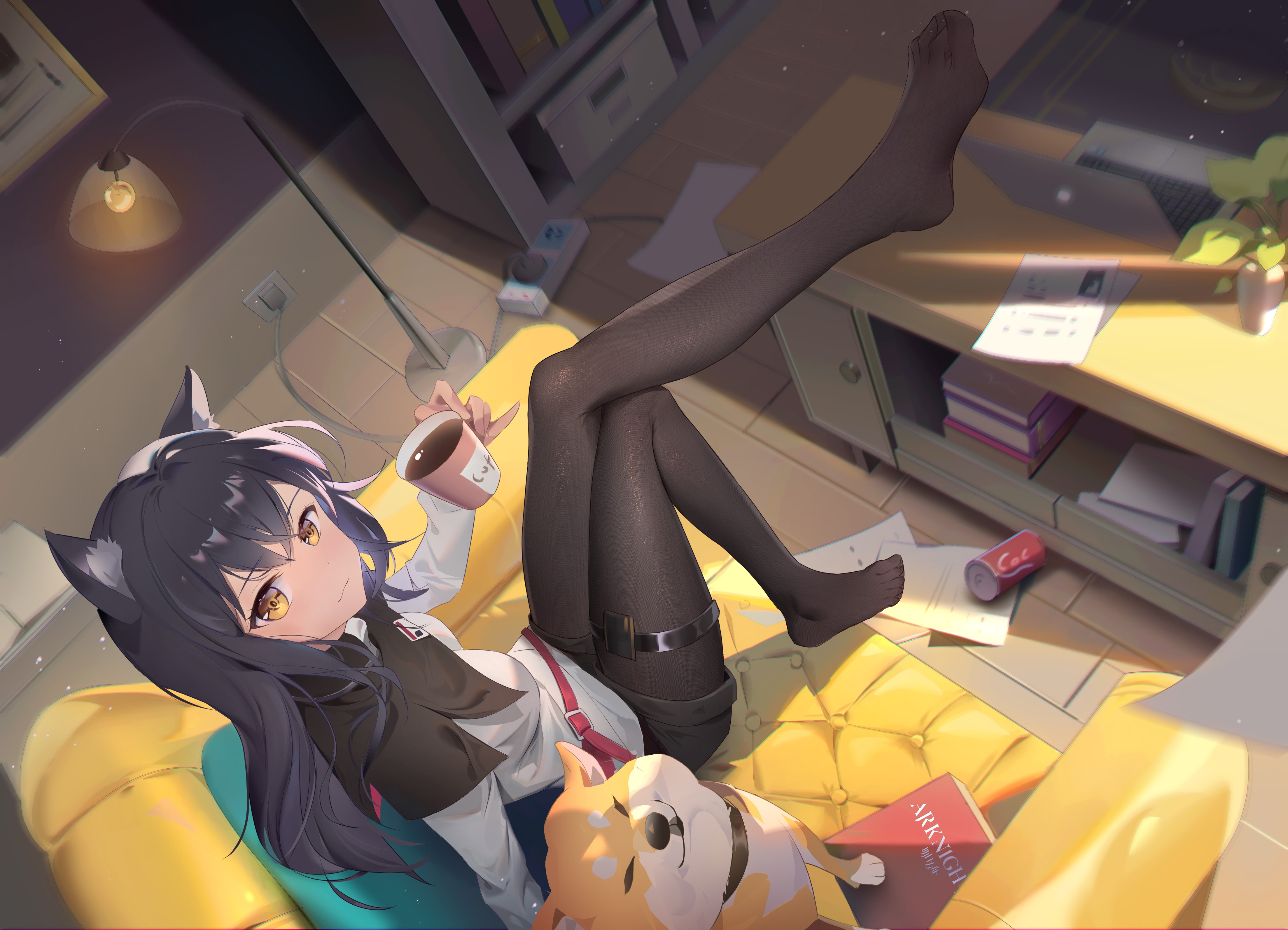 4K, animal ears, Texas (Arknights), Arknights, pantyhose, anime girls, Somna HD Wallpaper