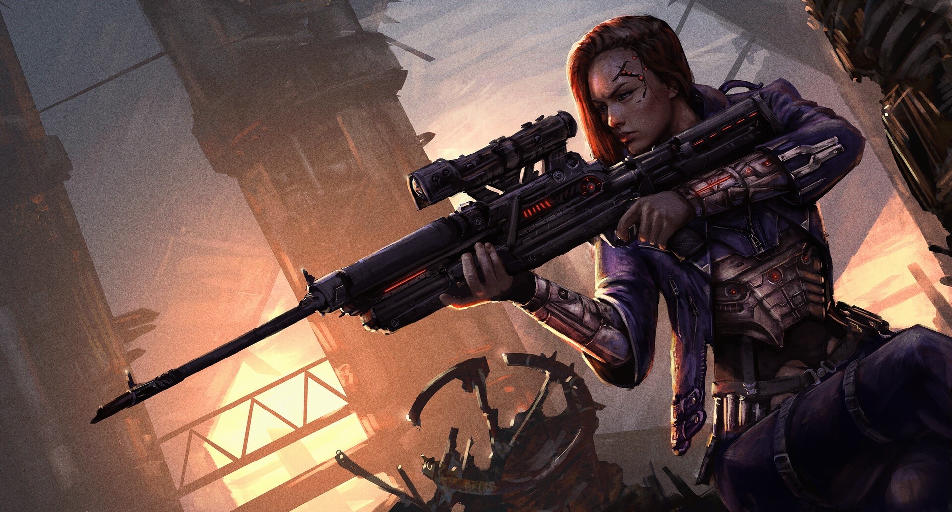 artwork, women, sniper rifle HD Wallpaper