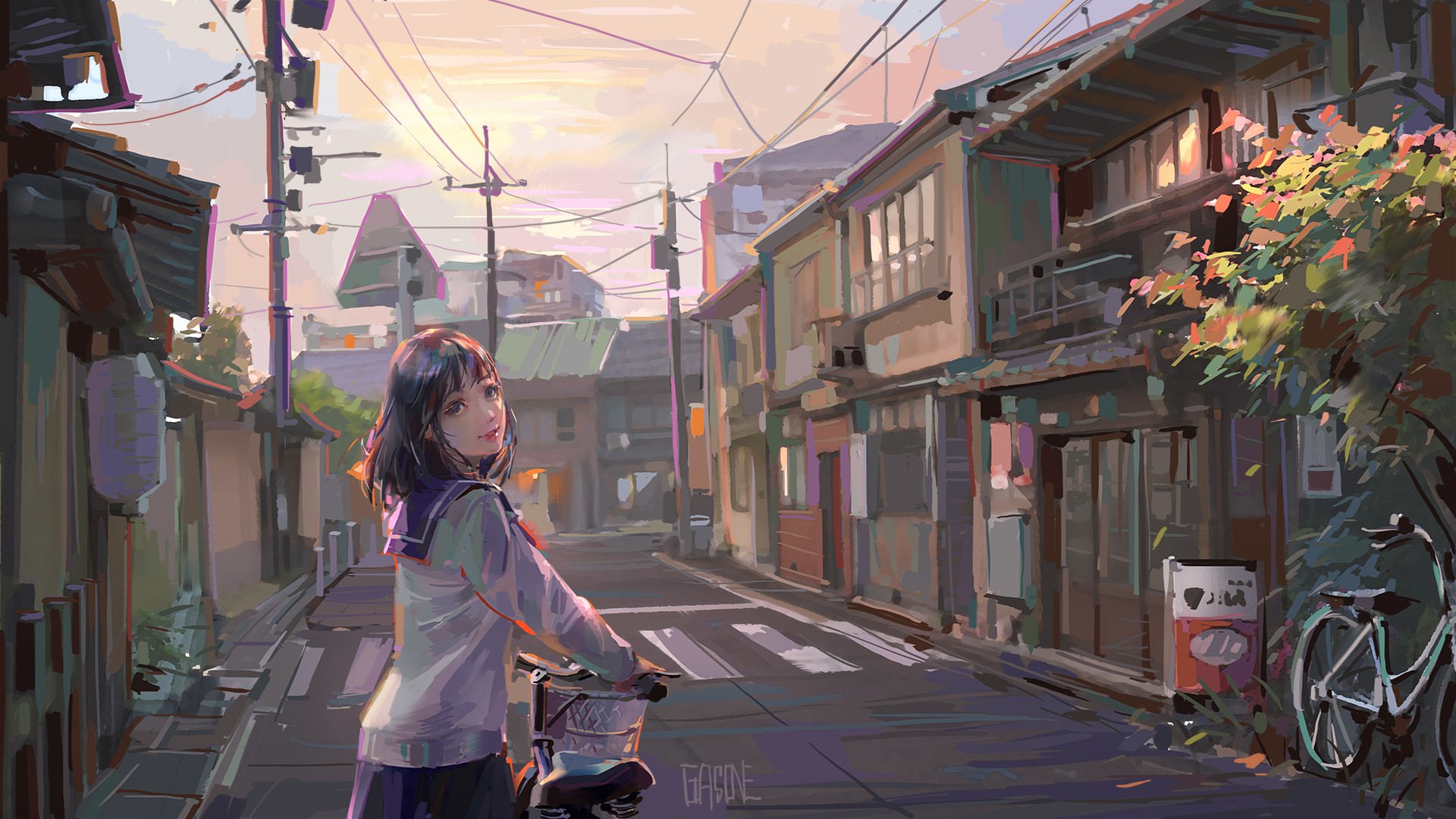 anime girls, school uniform, original characters, Shengyi Sun HD Wallpaper