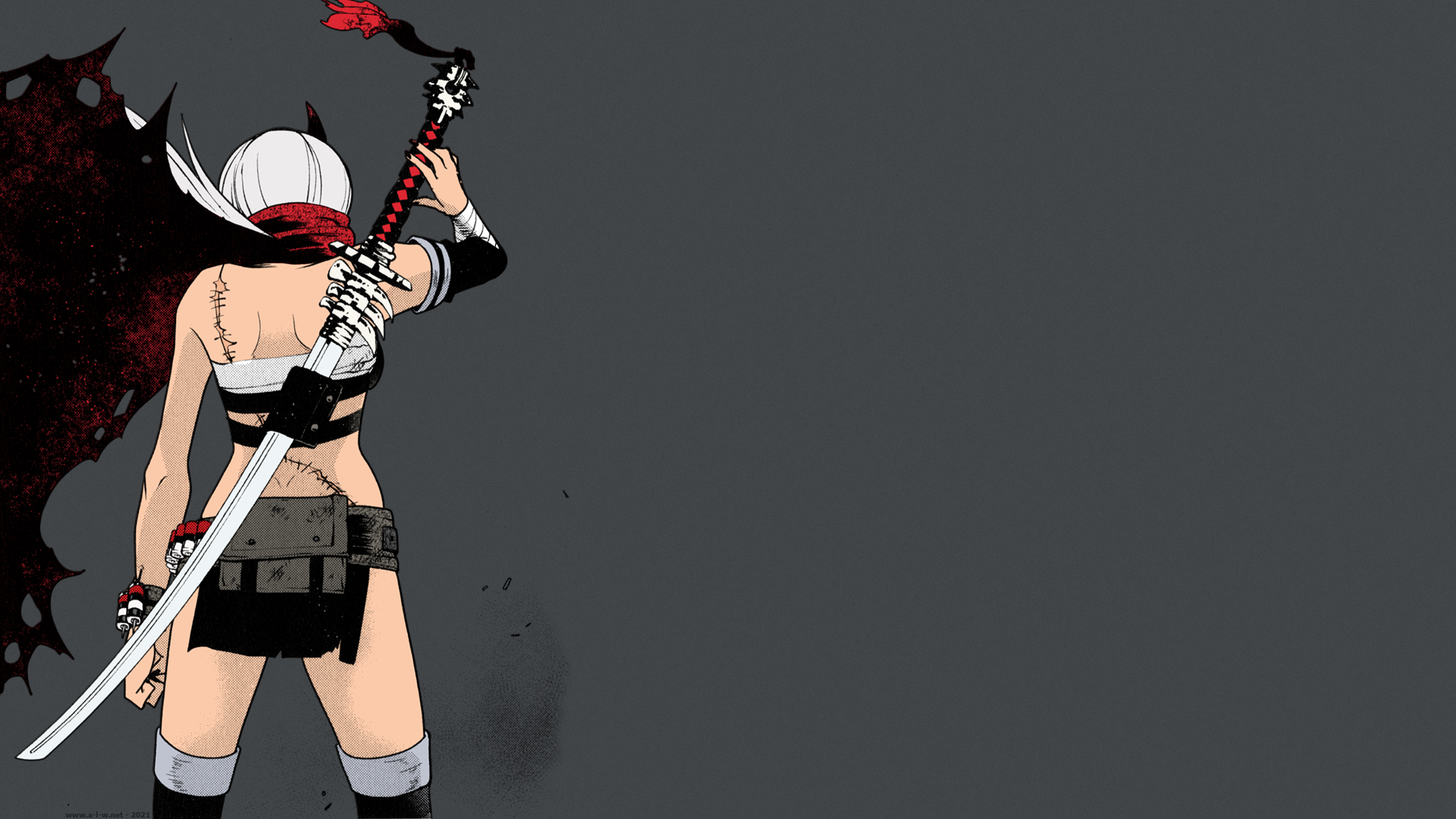 anime girls, manga, scars, Haime to Zoukihime, Tetta Enji, katana, horns, miniskirt, anime, sword, white hair HD Wallpaper