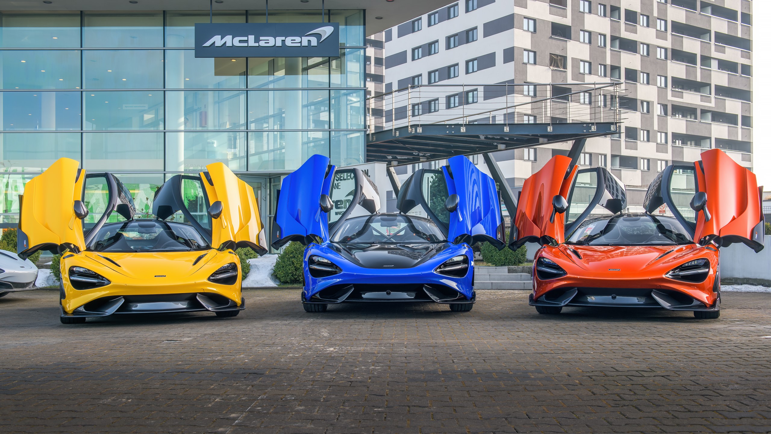 blue cars, McLaren, supercars, orange cars, yellow cars, scissor doors, car, McLaren 765LT, sports car, vehicle HD Wallpaper