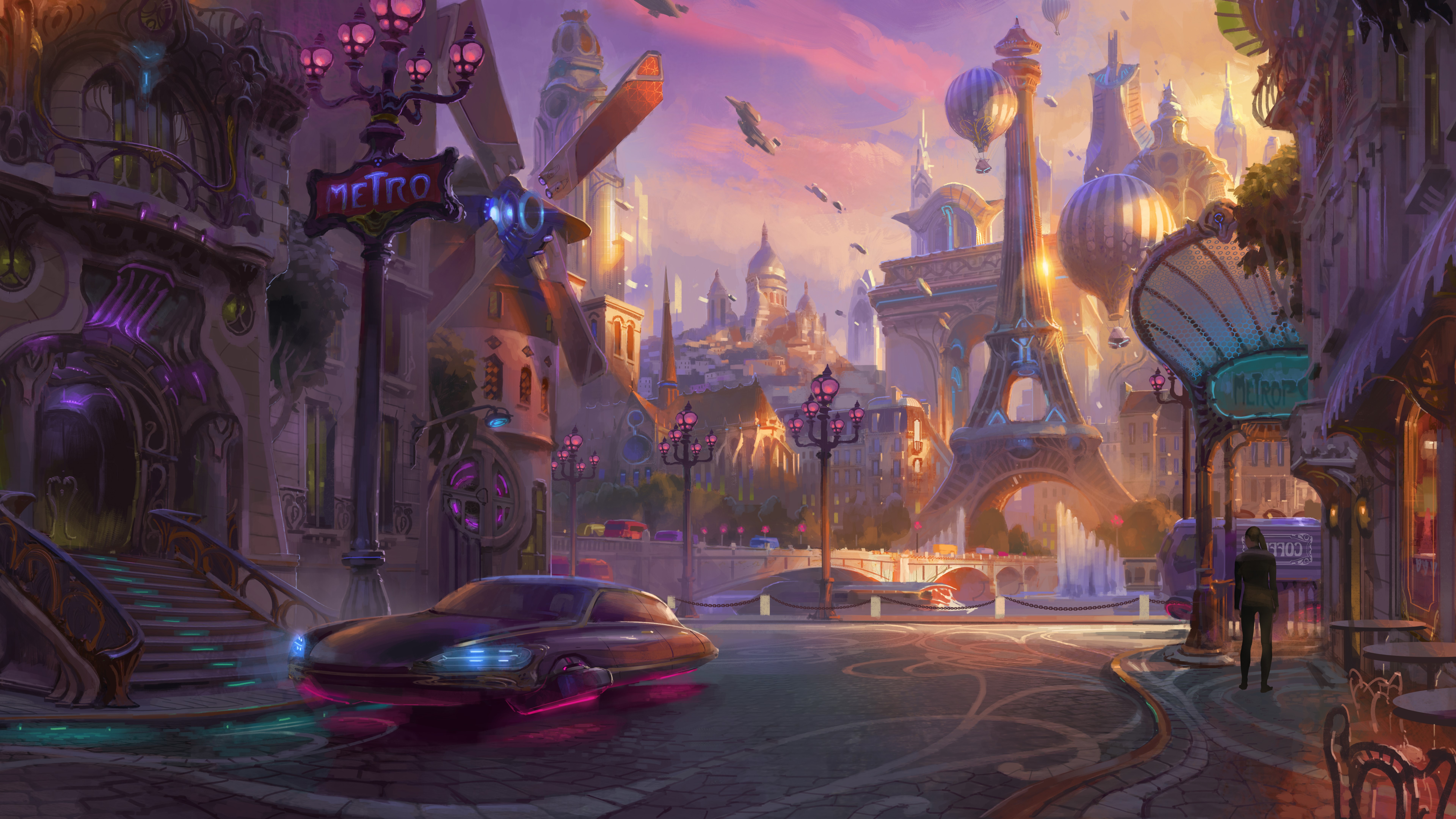 4K, city, fantasy art, Overwatch, concept art, car, futuristic city, Paris, artwork, futuristic HD Wallpaper