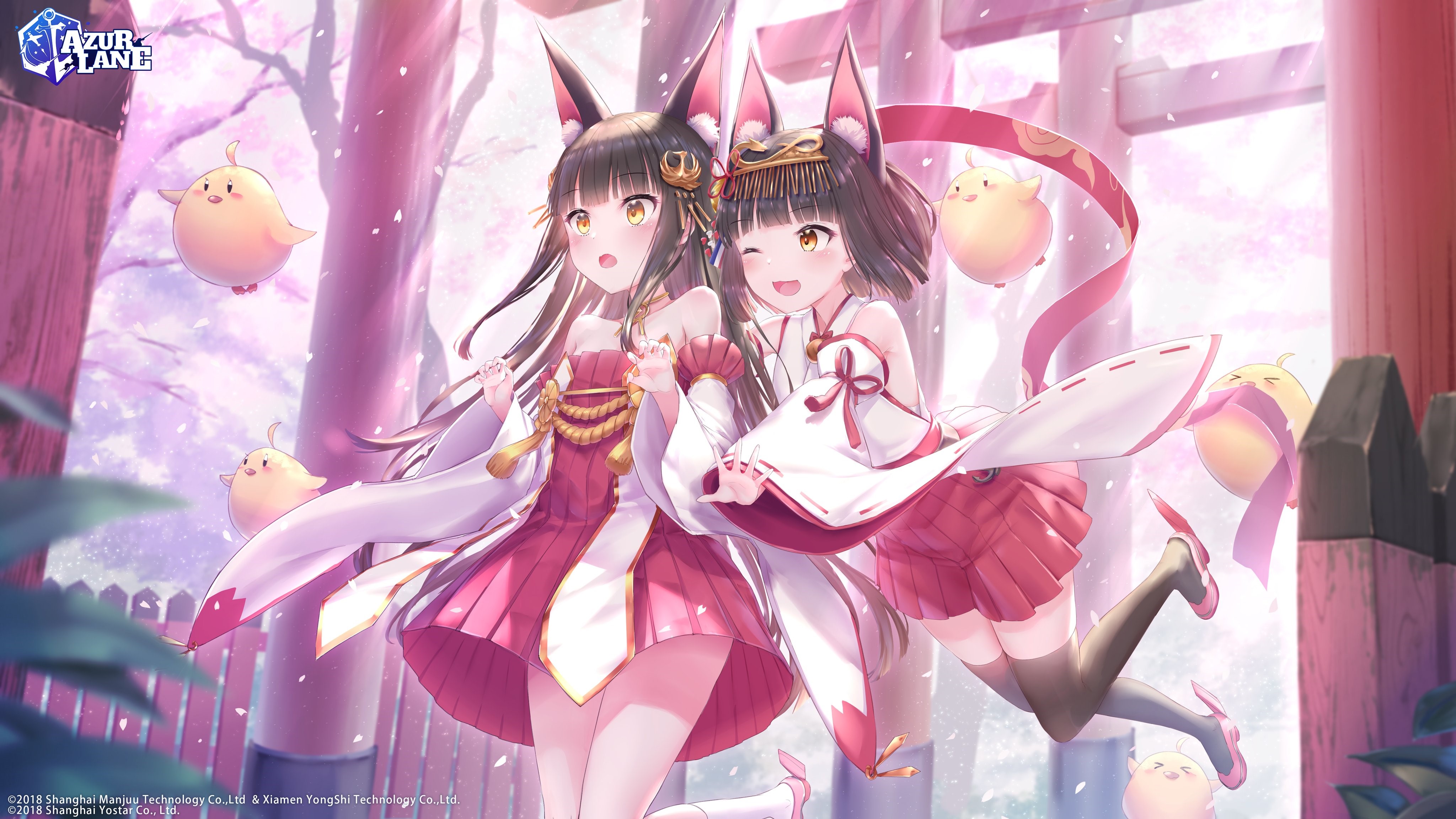 4K, stockings, Azur Lane, animal ears, fox ears, Manjuu (Azur Lane), anime girls, Kachayori, Nagato (Azur Lane), anime, Mutsu (Azur Lane) HD Wallpaper