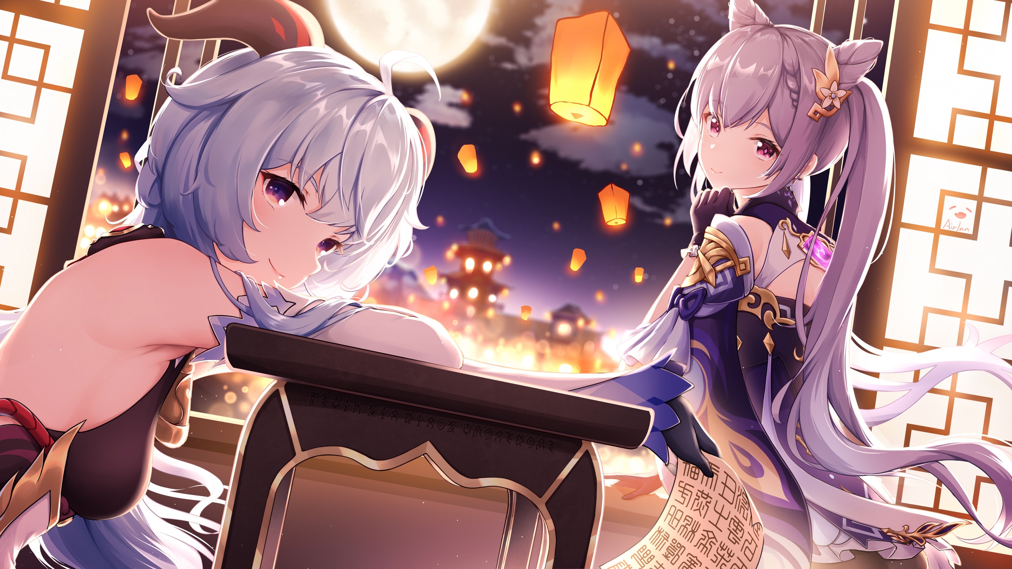 Keqing (Genshin Impact), Genshin Impact, Ganyu (Genshin Impact), anime girls HD Wallpaper