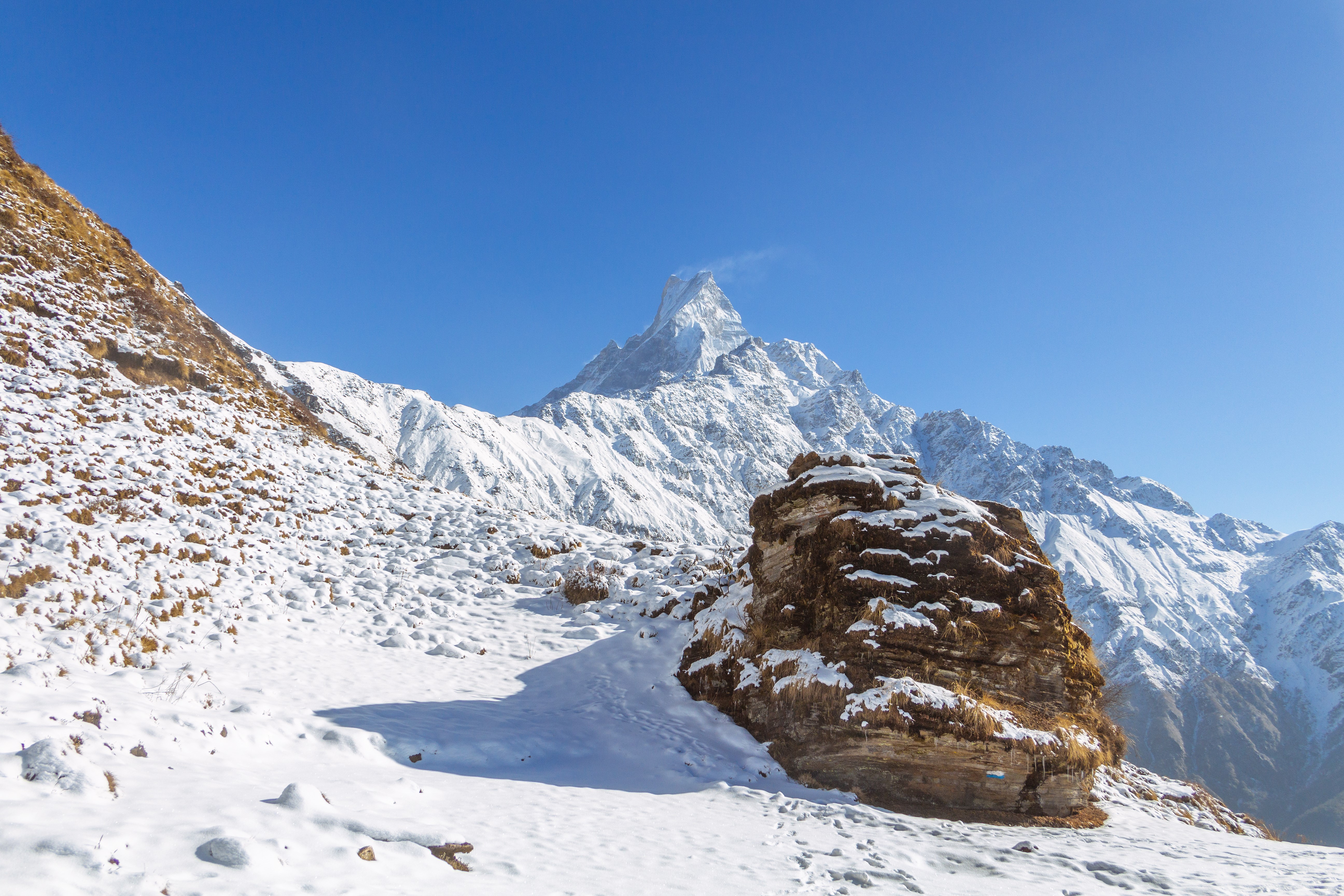 4K, Nepal, MachhapuchhreHimal, snow, nature, mountains, landscape HD Wallpaper
