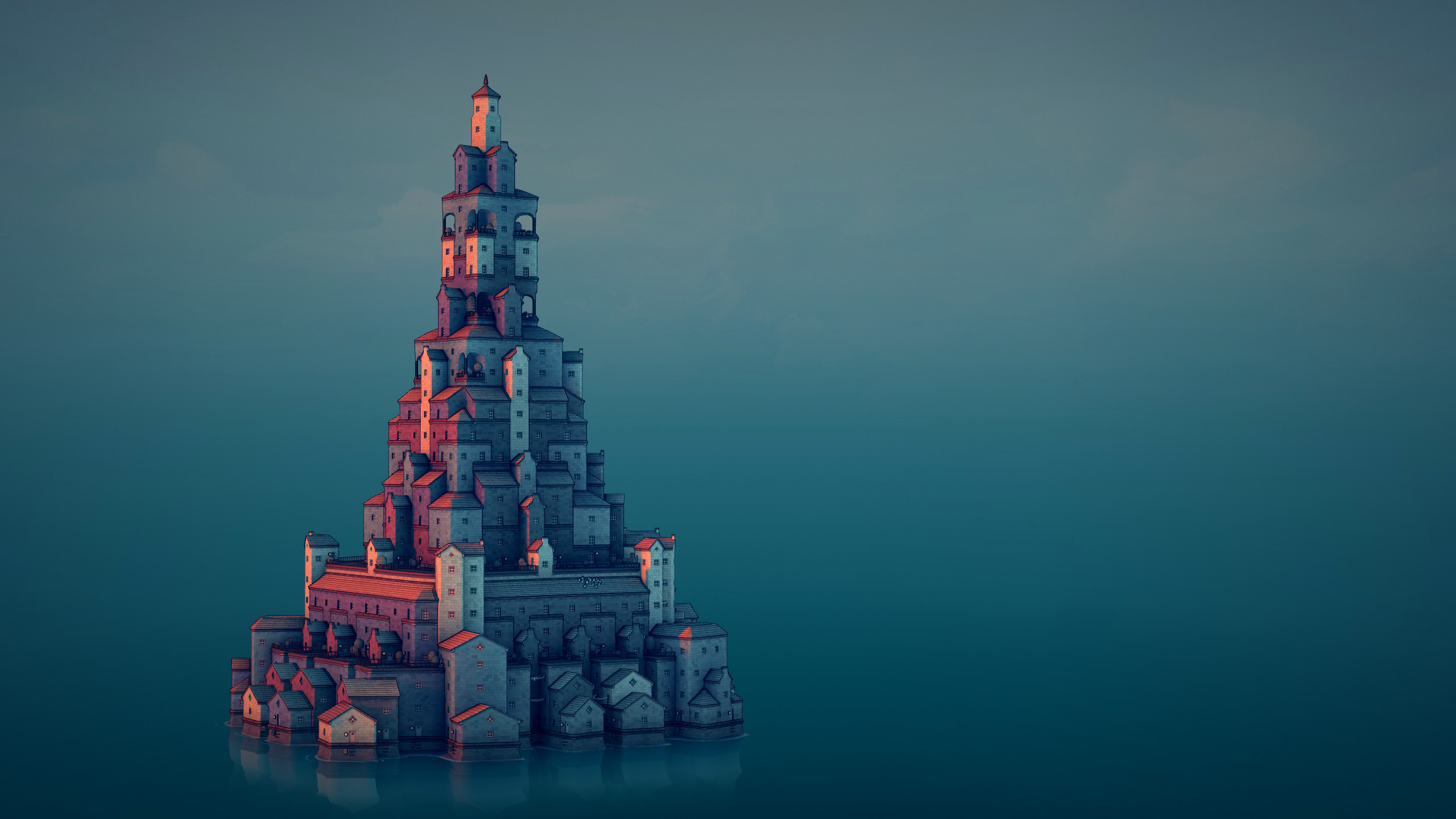 video games, digital art, tower, architecture, minimalism, Townscaper, skyline, video game art HD Wallpaper