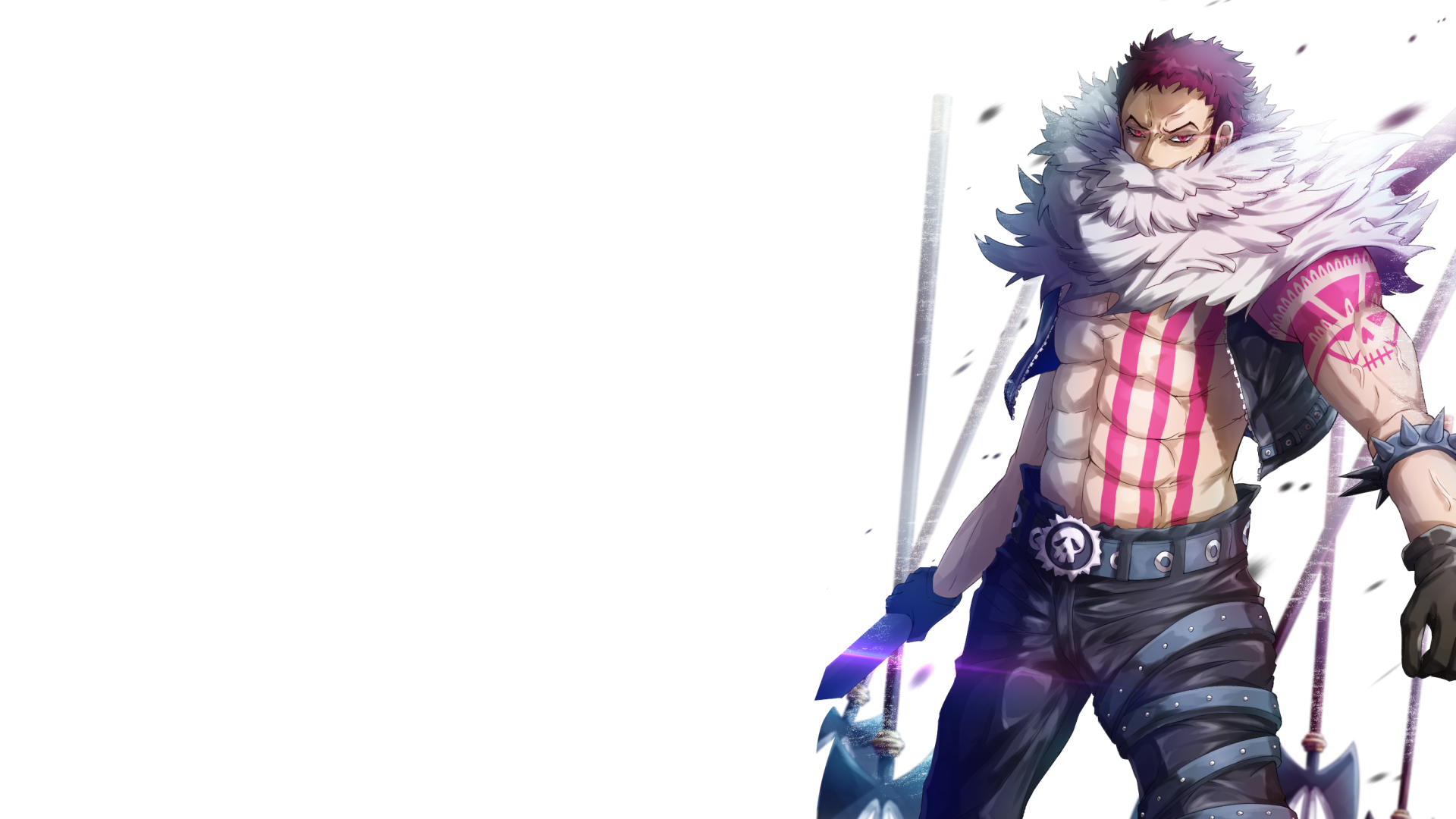 One Piece, muscles, standing, Katakuri, anime, white background, simple background, anime men HD Wallpaper