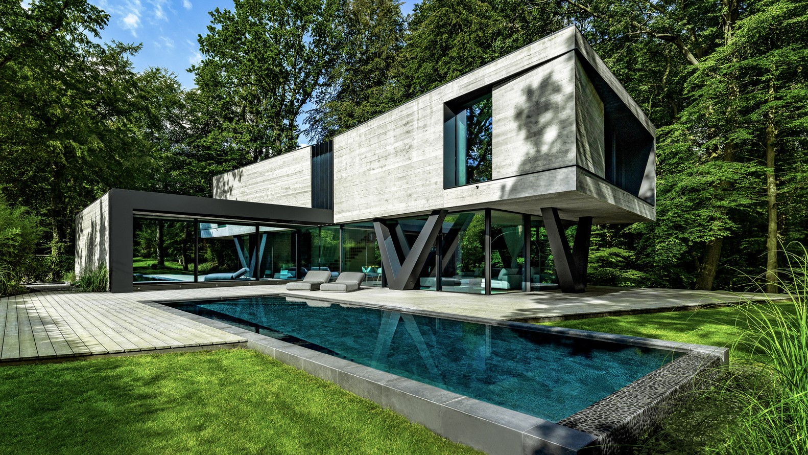 Germany, architecture, house, modern, outdoors, swimming pool HD Wallpaper
