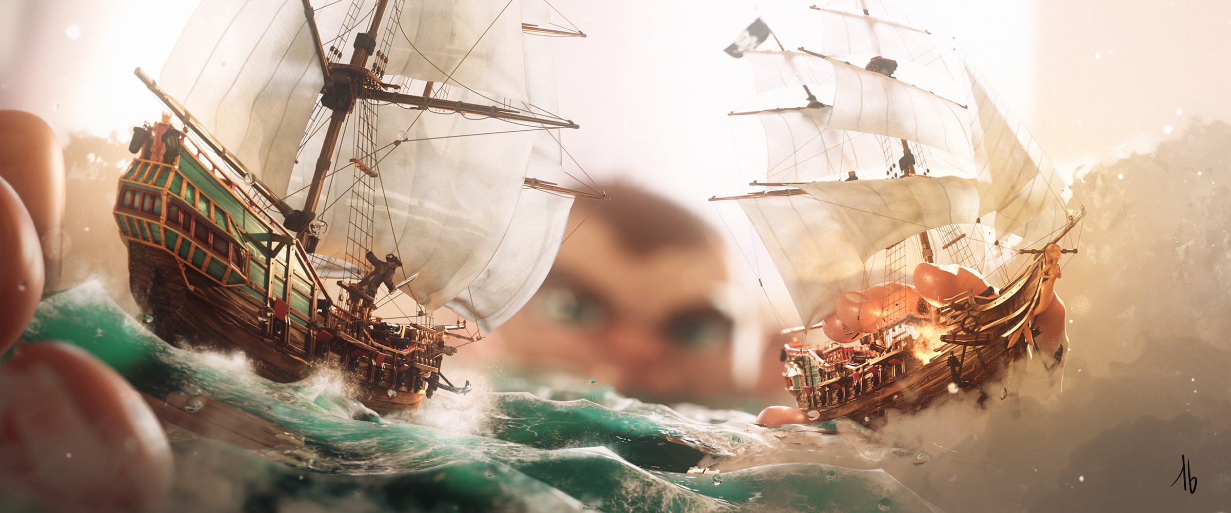 pirates, toys, artwork, sailing ship, ship, Pirate ship, sea HD Wallpaper