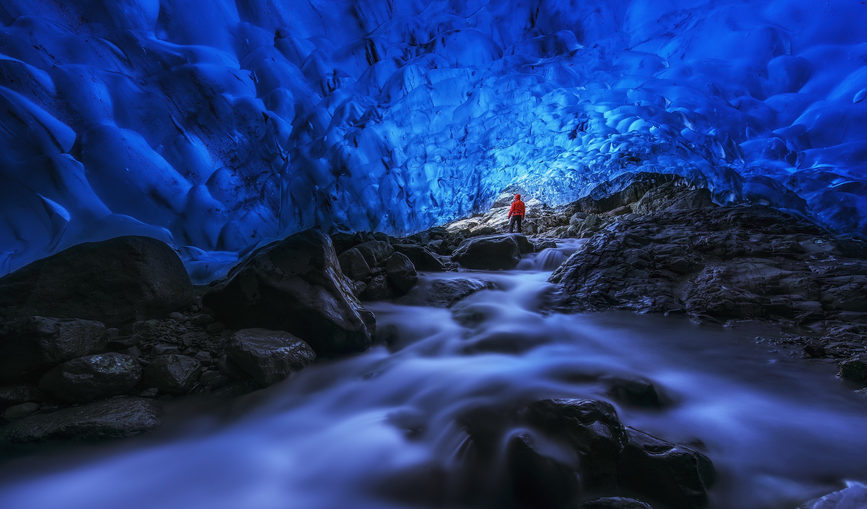nature, cave, long exposure, Skaftafell, water, Iceland, ice HD Wallpaper