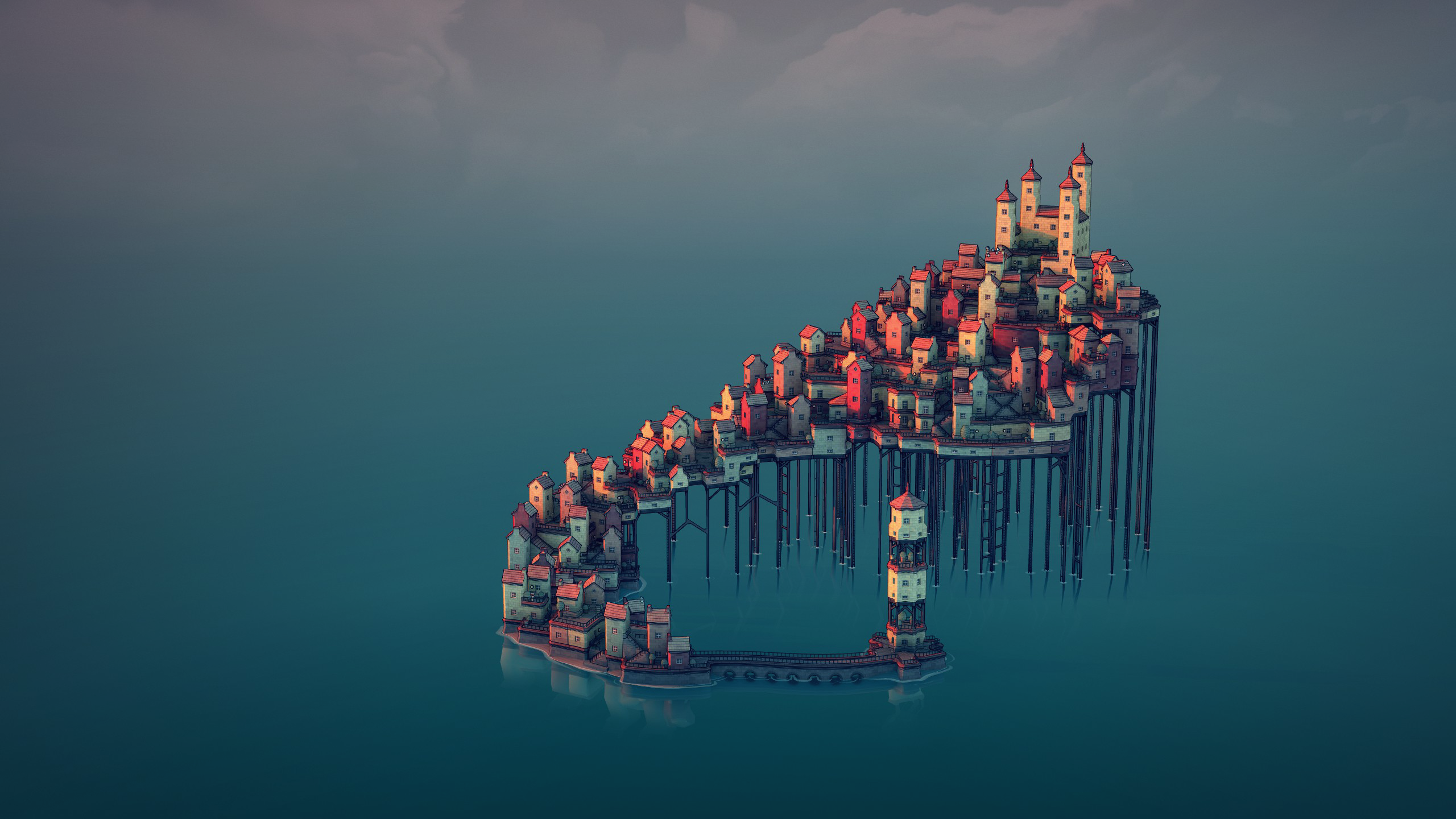 Townscaper, architecture, construction, video games, castle, video game art, screen shot, town HD Wallpaper