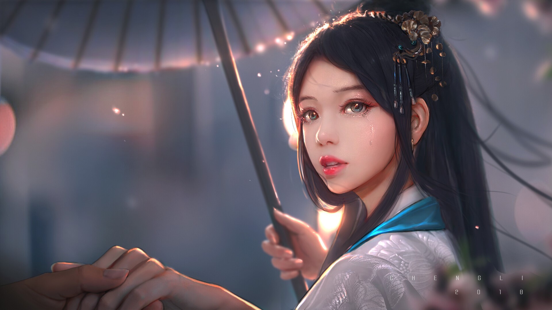 Asian, women, dark hair, drawing, Cheng Li HD Wallpaper