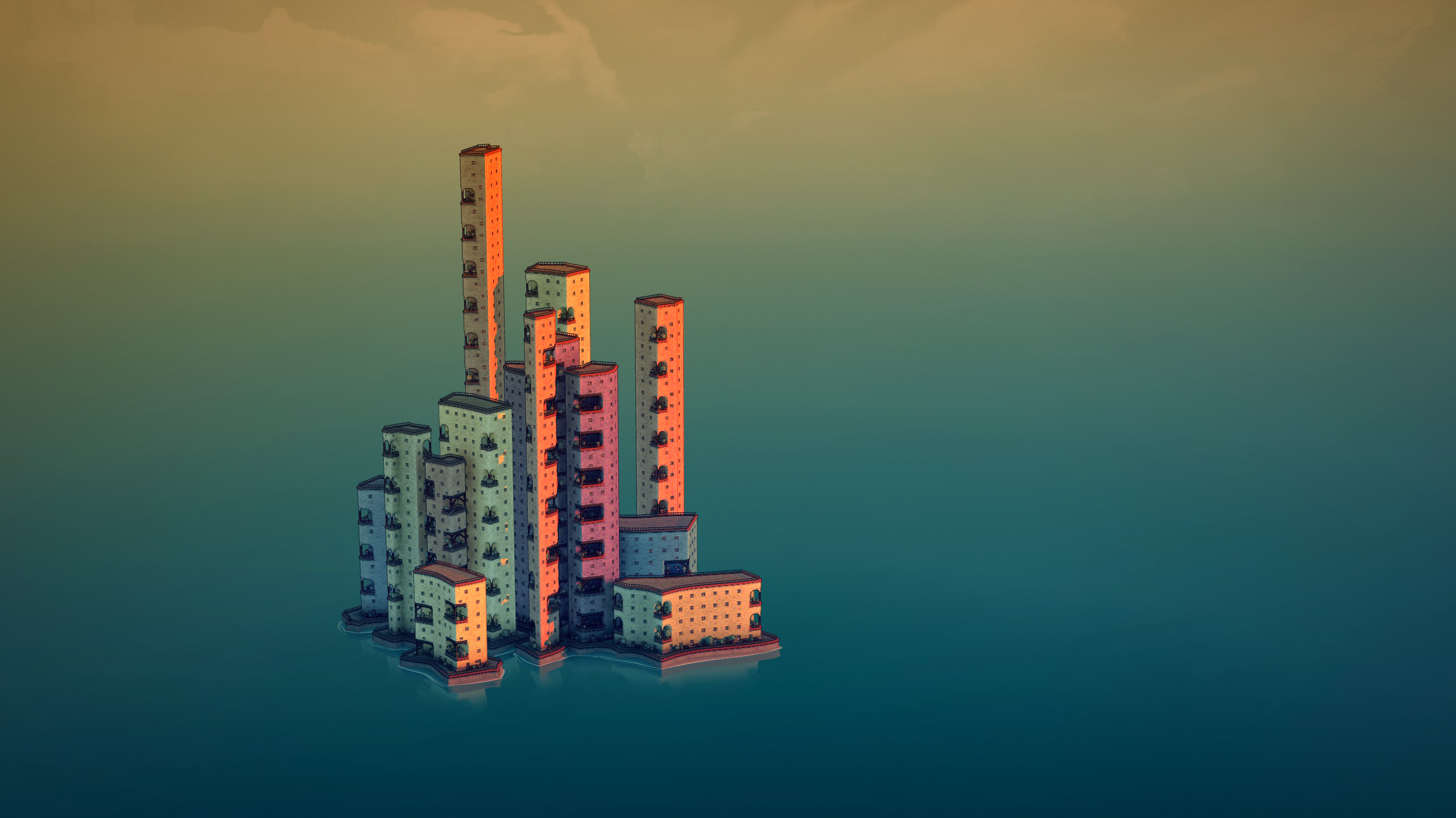video game art, Townscaper, vertical, skyscraper, video games, skyline, town HD Wallpaper