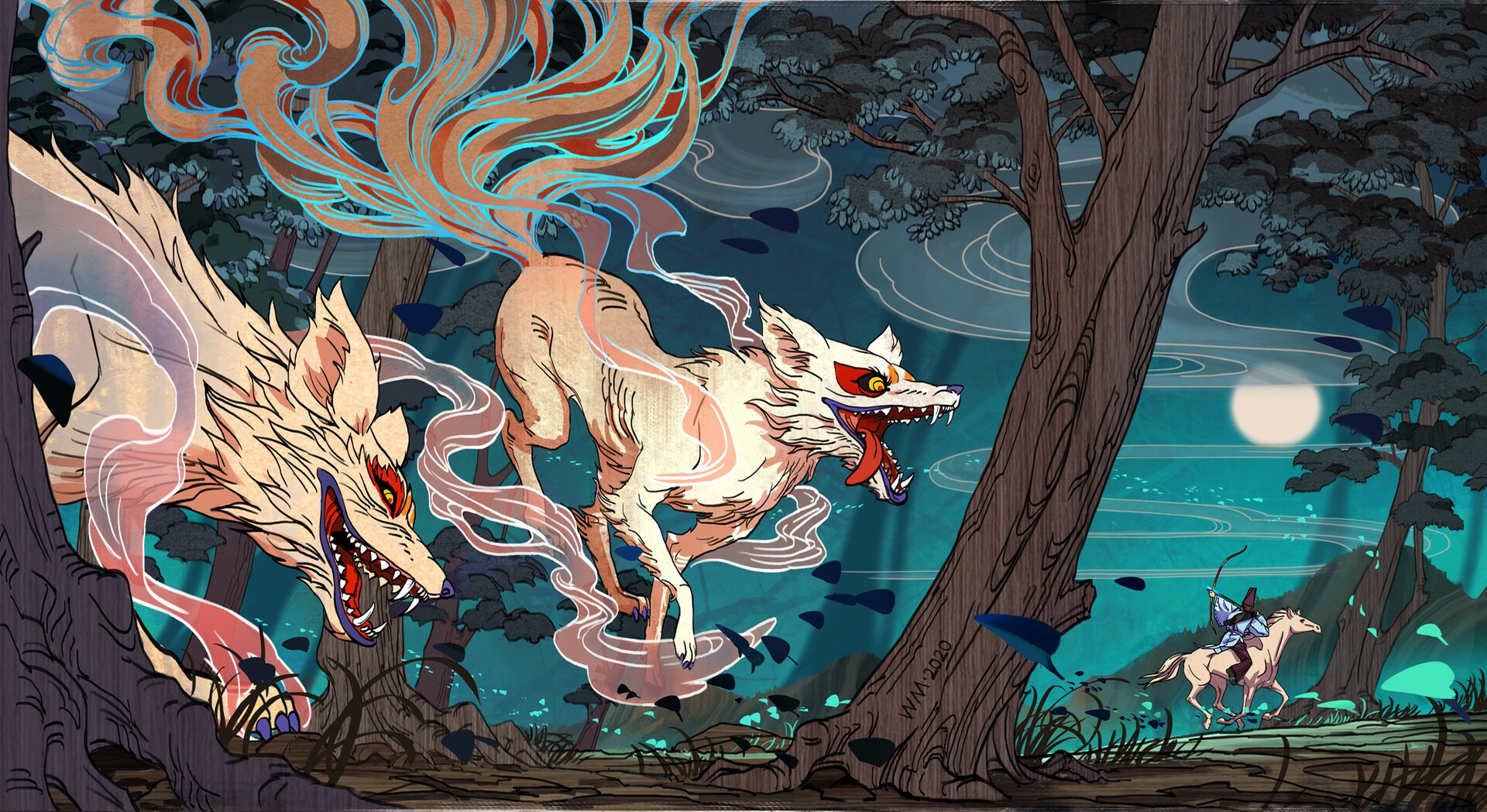 artwork, fantasy art, creature, trees HD Wallpaper