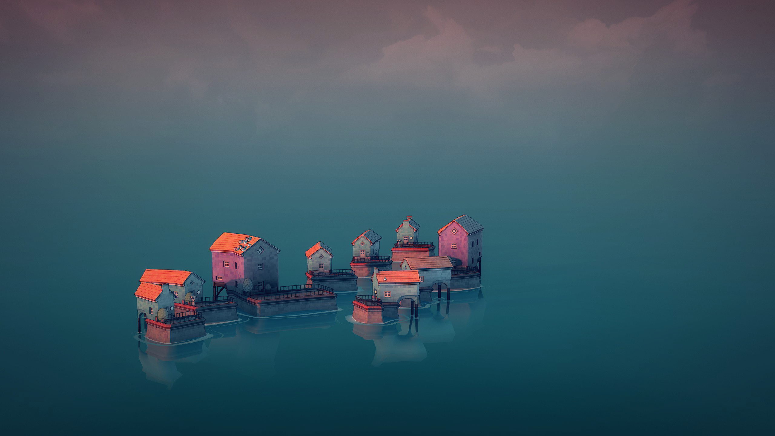 video games, video game art, Townscaper, town, family, village, house HD Wallpaper