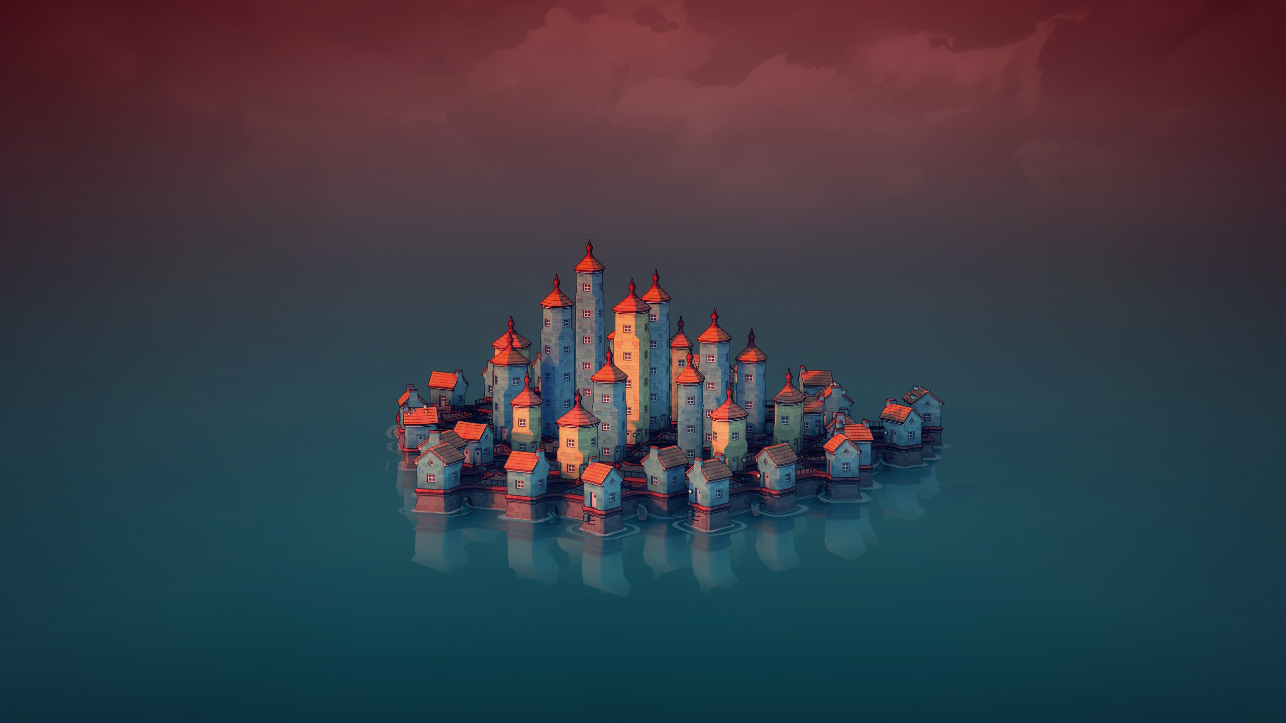 Townscaper, skyline, screen shot, PC gaming, video game art, video games, town, shoreline HD Wallpaper