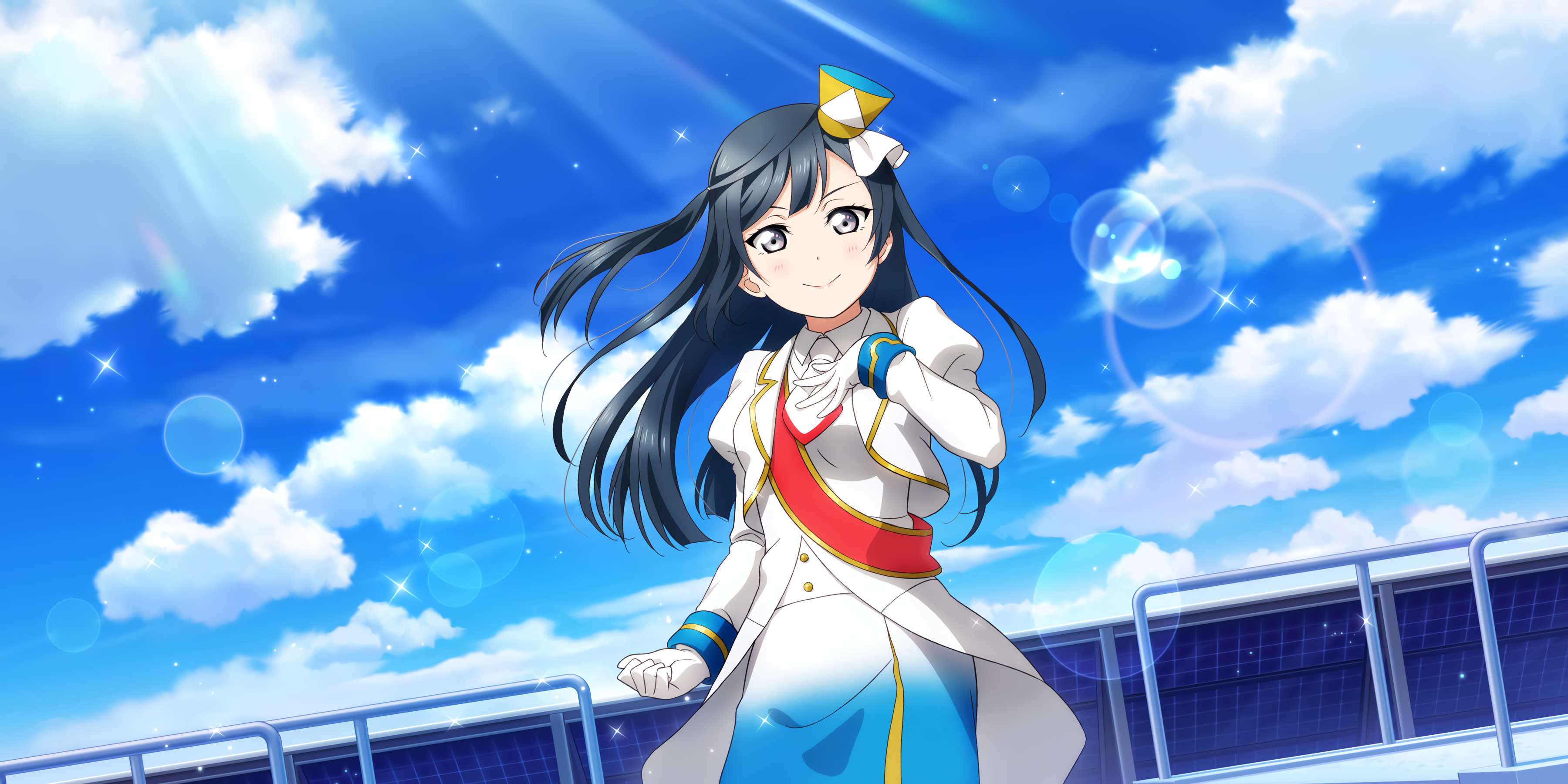 Yuki Setsuna, smiling, anime, Love Live! Sunshine, Love Live!, Love Live Series, clouds, long hair, sky, Yuuki Setsuna, anime girls HD Wallpaper