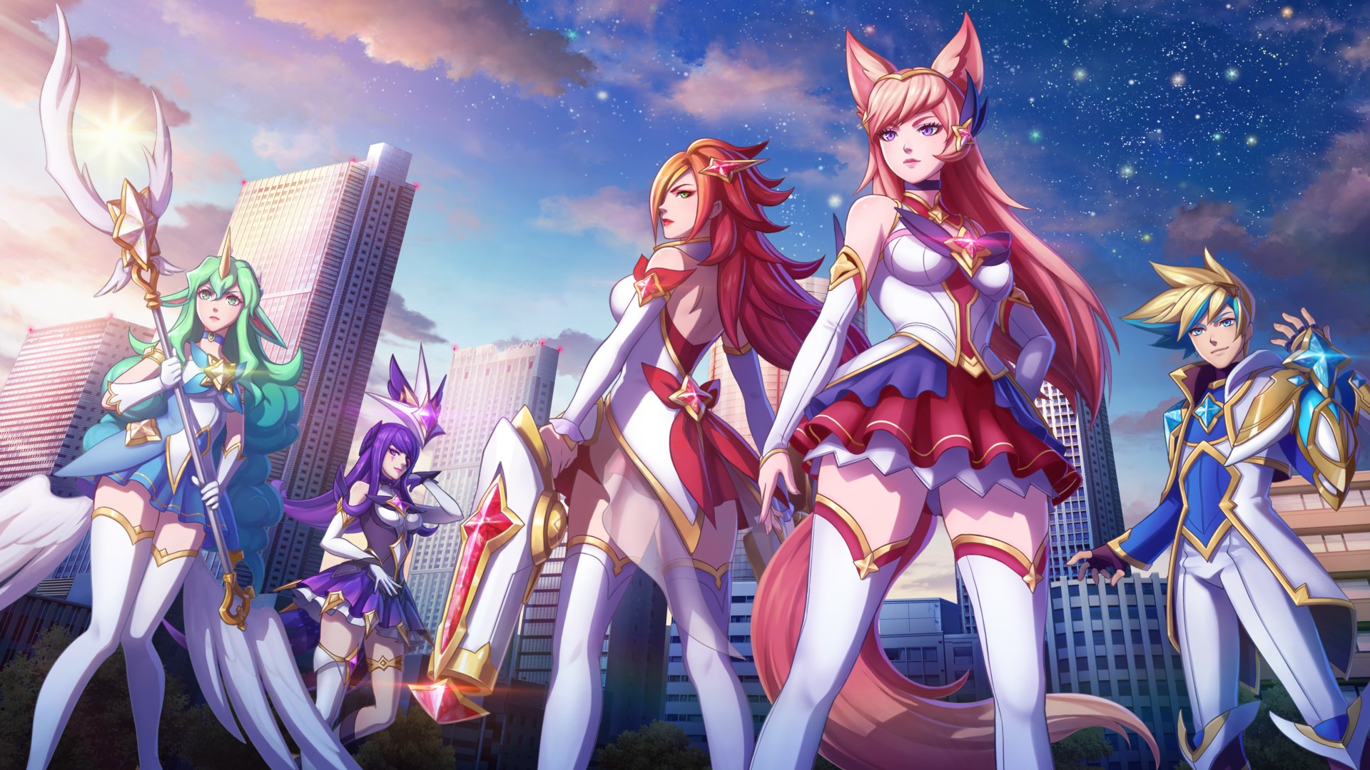 women, video game girls, Stars Guardian, anime, video games, video game art, League of Legends, standing, group of women, PC gaming HD Wallpaper