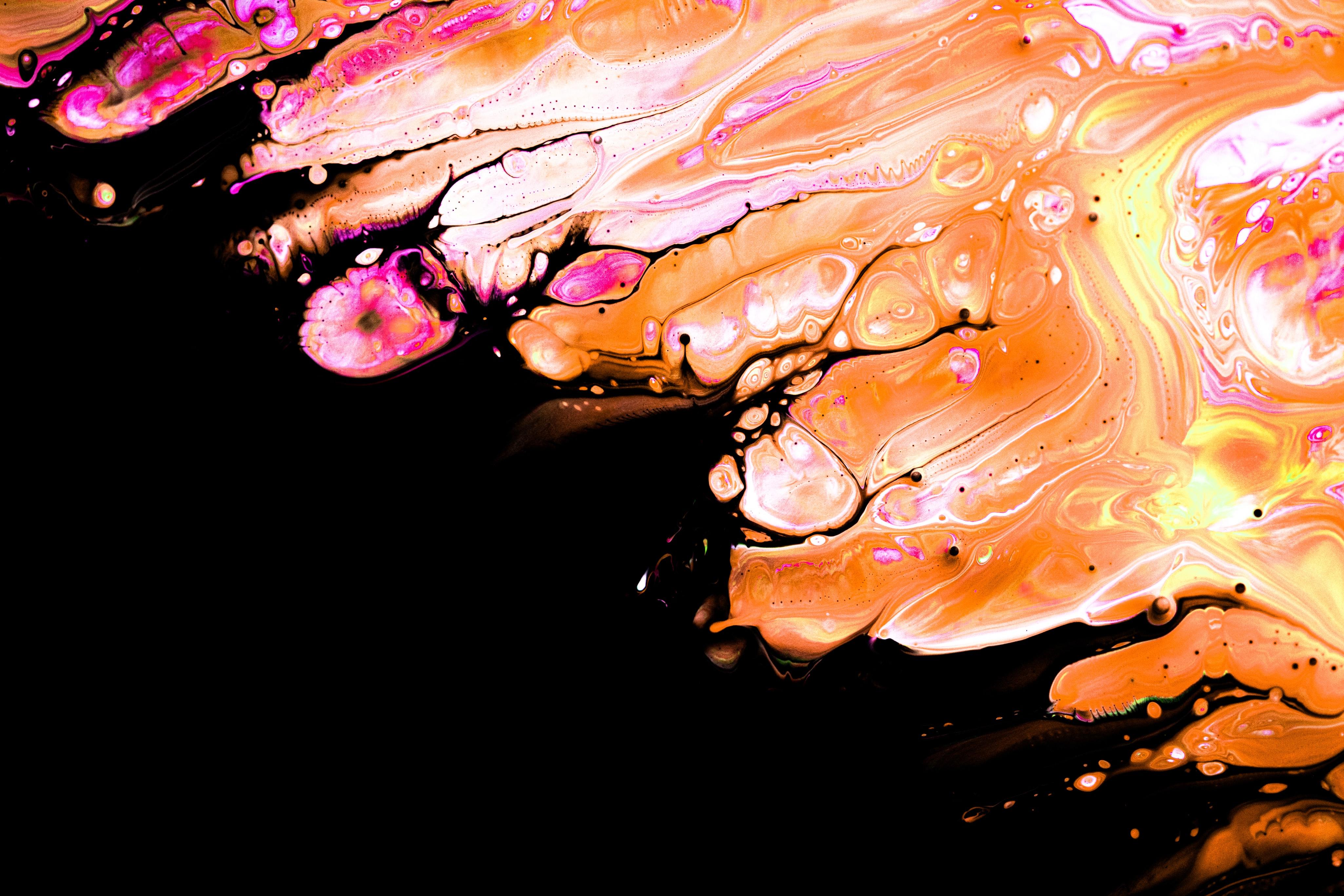 Abstract Orange and Pink Paint Pour 4K HD Wallpaper