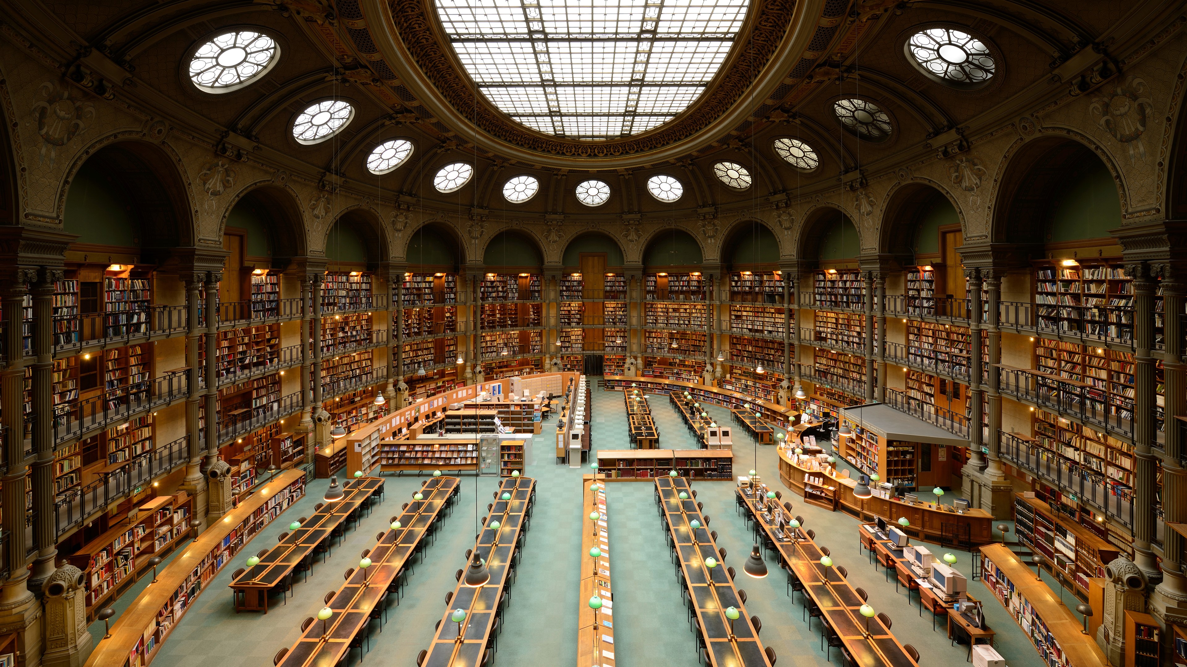 4K, bookshelves, library, France, architecture HD Wallpaper