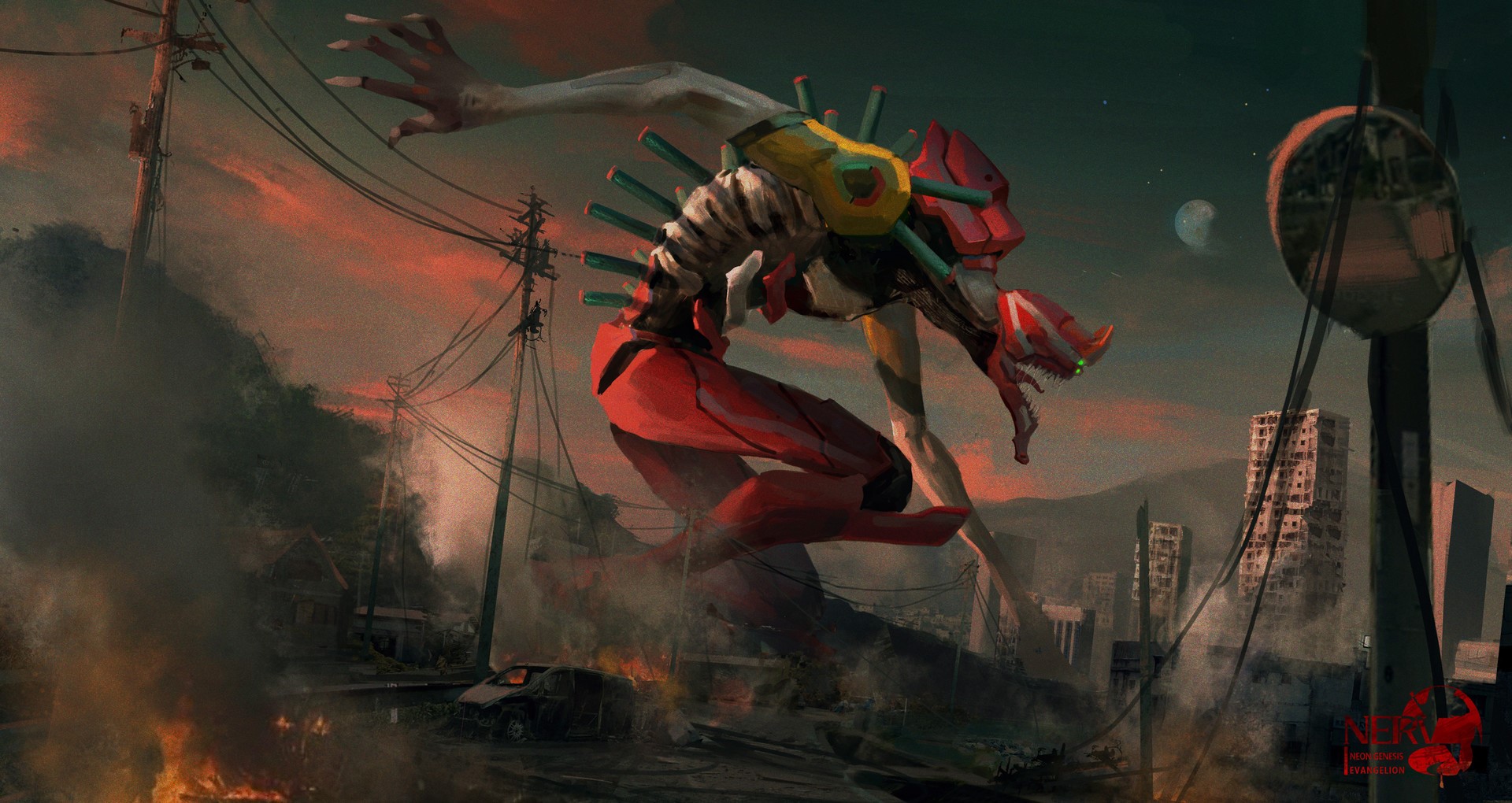 Neon Genesis Evangelion, fantasy art, artwork, EVA Unit 02, mech HD Wallpaper