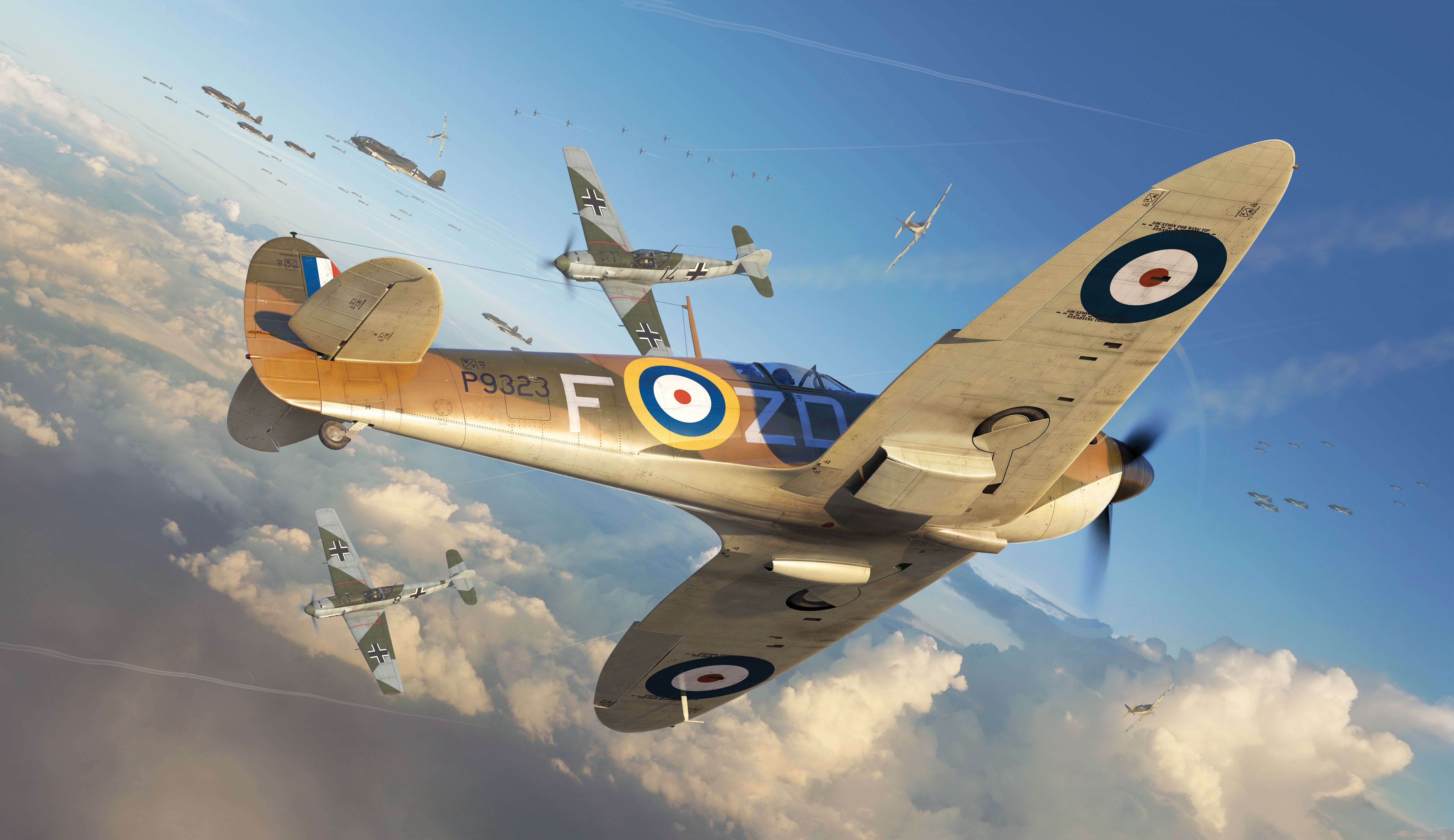 Supermarine Spitfire dogfight against German planes HD Wallpaper