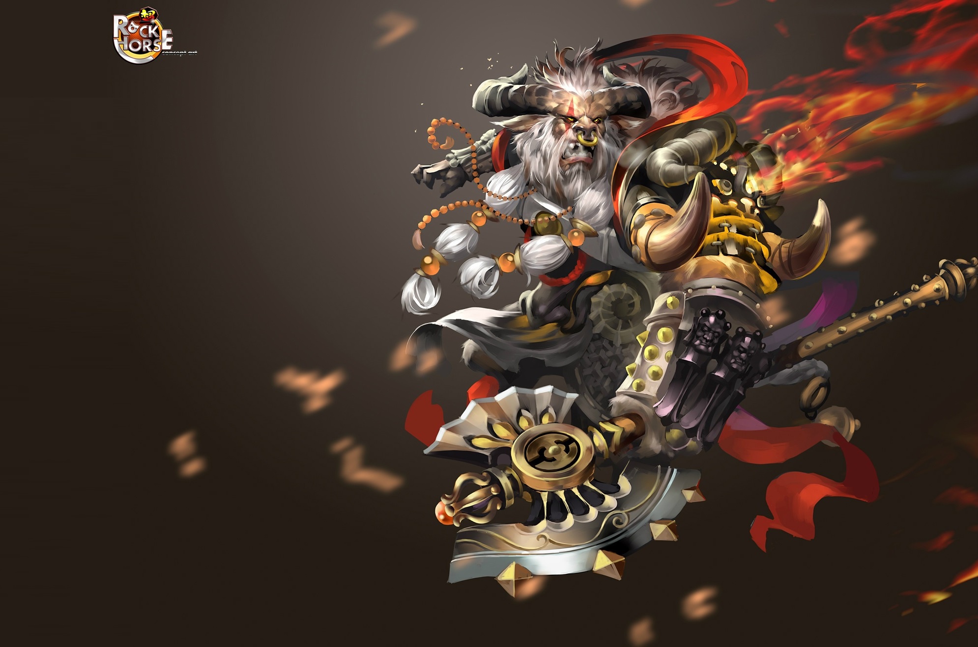Fantasy Warrior with Horns and Axe HD Wallpaper
