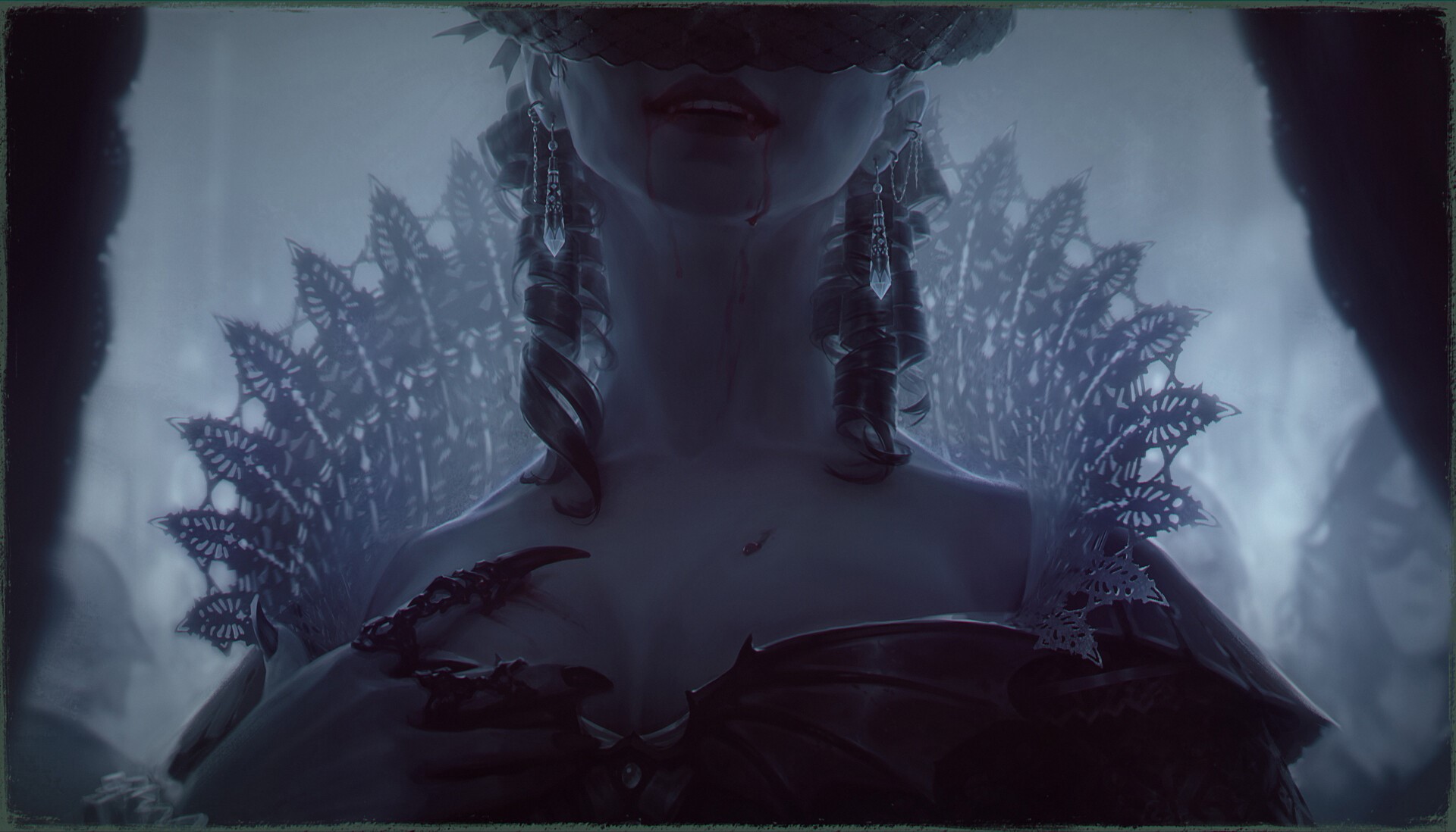 women, fantasy girl, fantasy art, Alexander Leskinen, claws, ArtStation, vampira, blood HD Wallpaper