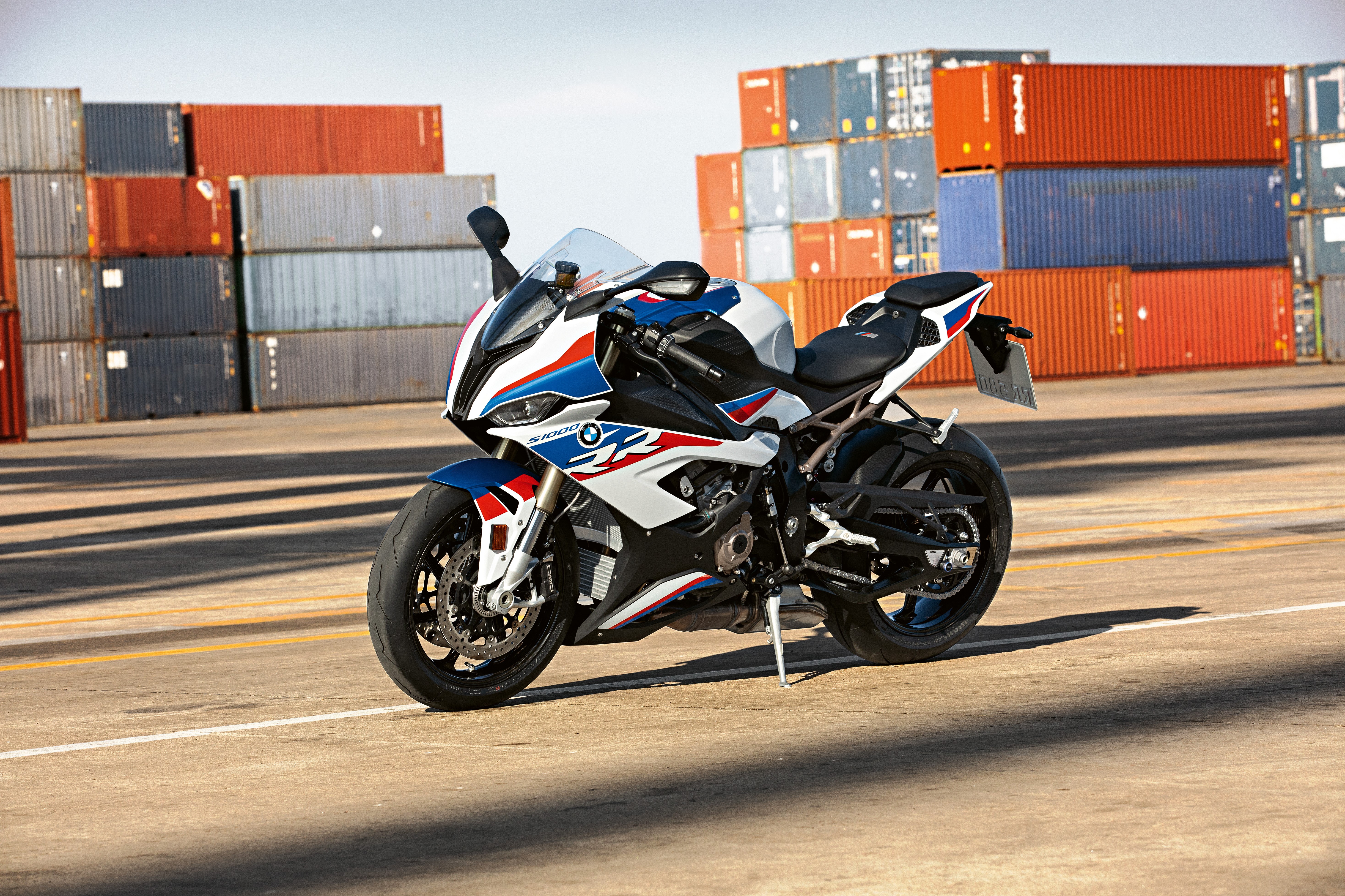 4K, BMW S 1000 RR, vehicle, motorcycle, BMW, containers HD Wallpaper