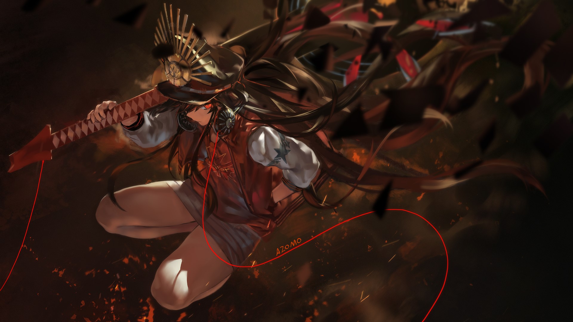 anime, Fate Series, Oda Nobunaga (Fate/Grand Order), azomo, Fate/Grand Order, red eyes, brunette, anime girls HD Wallpaper