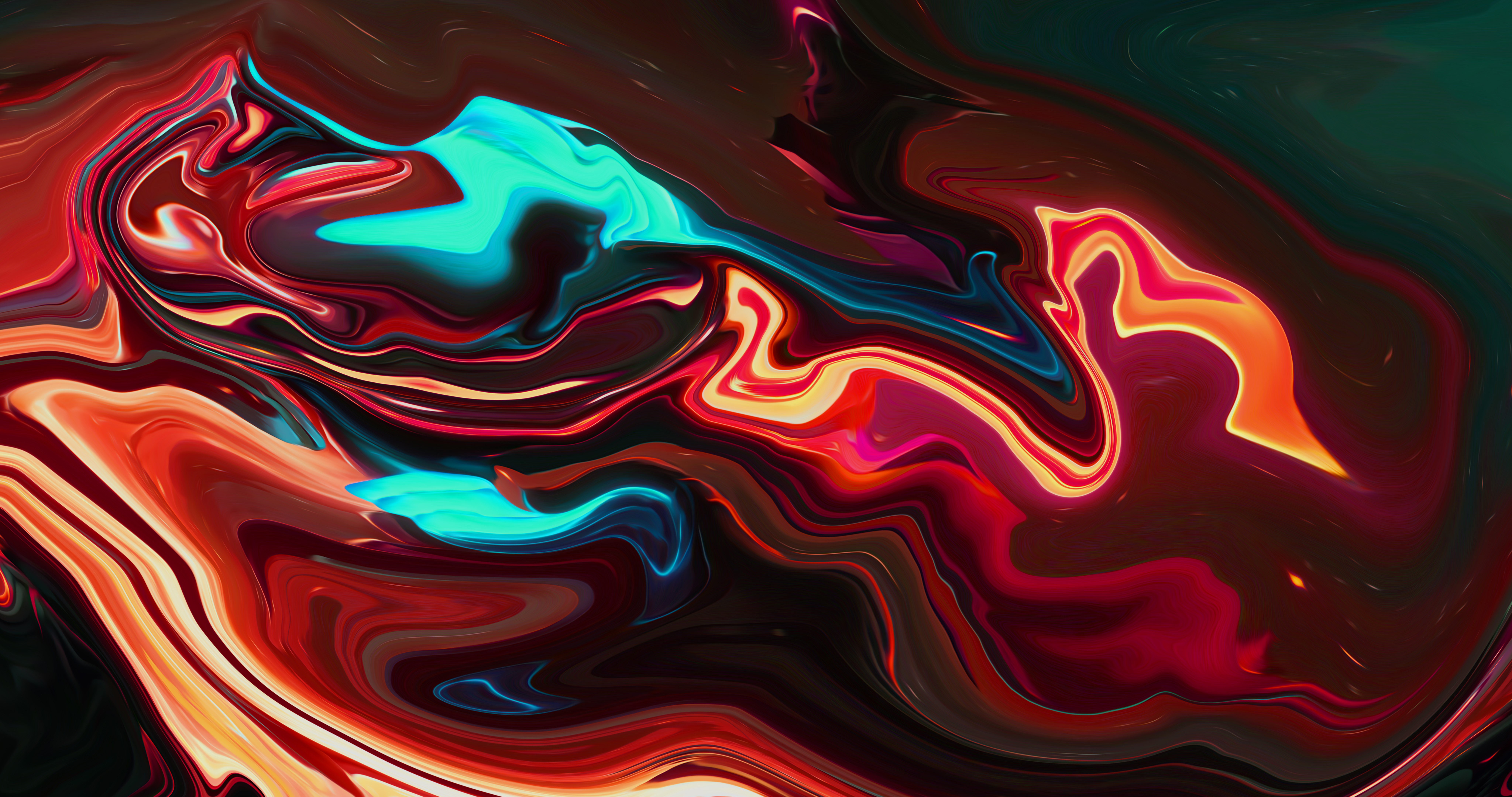 4K, fluid, digital art, shapes, abstract, paint brushes, neon, volcano, artwork, red, liquid, 8 K HD Wallpaper