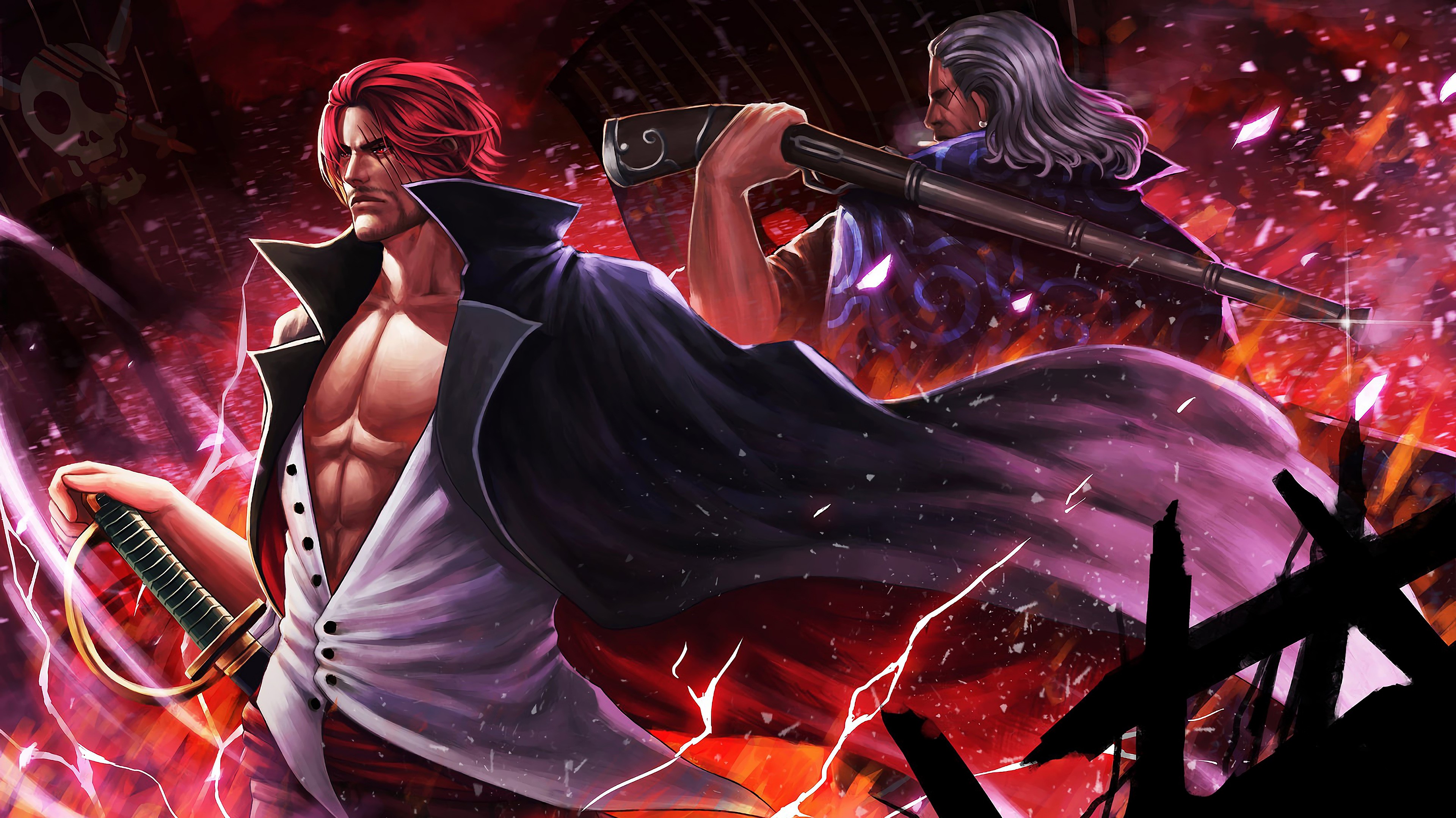 4K, artwork, Shanks, sword, weapon, men, One Piece HD Wallpaper