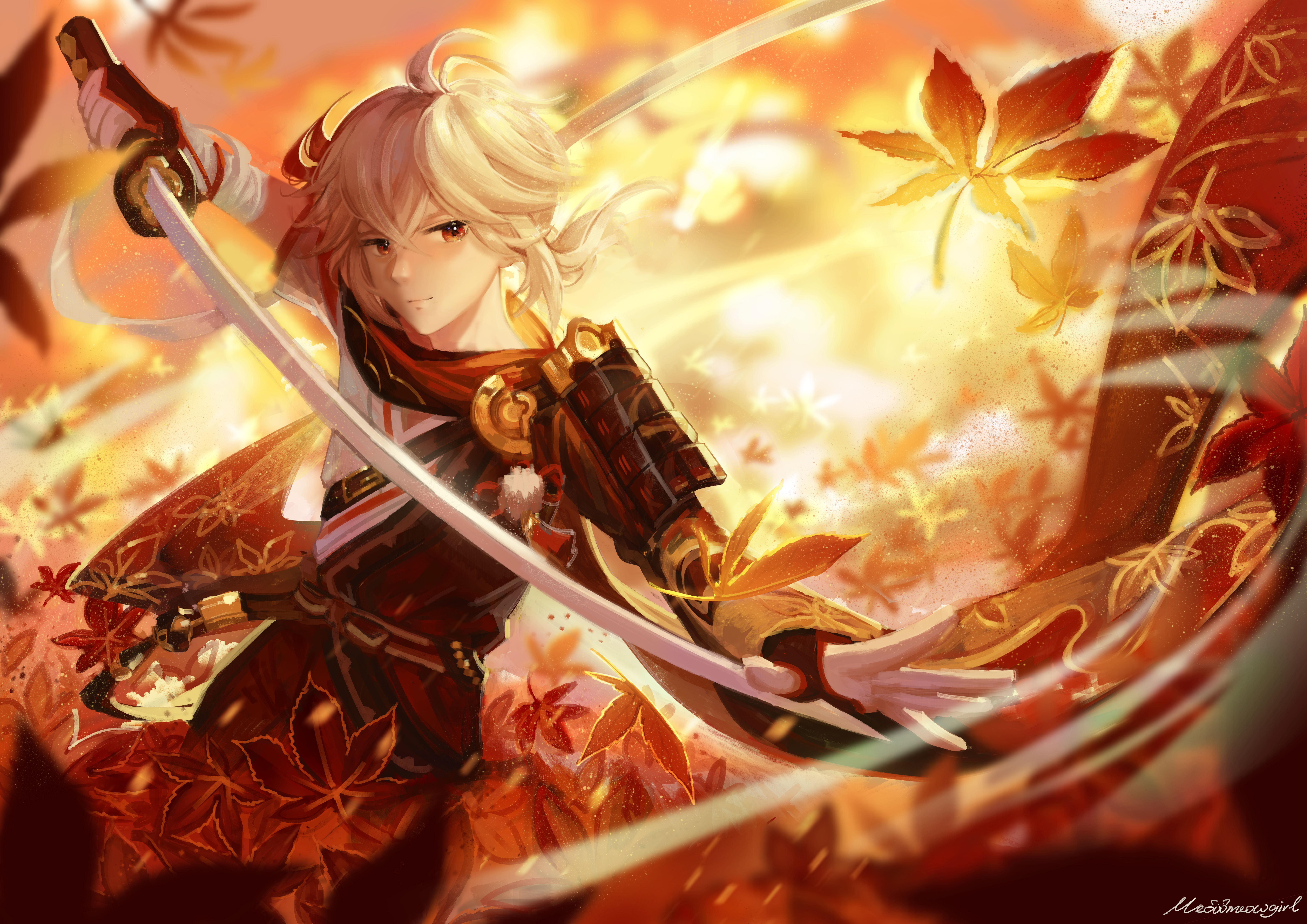 Kaedehara Kazuha Autumn Leaves Genshin Impact HD Wallpaper