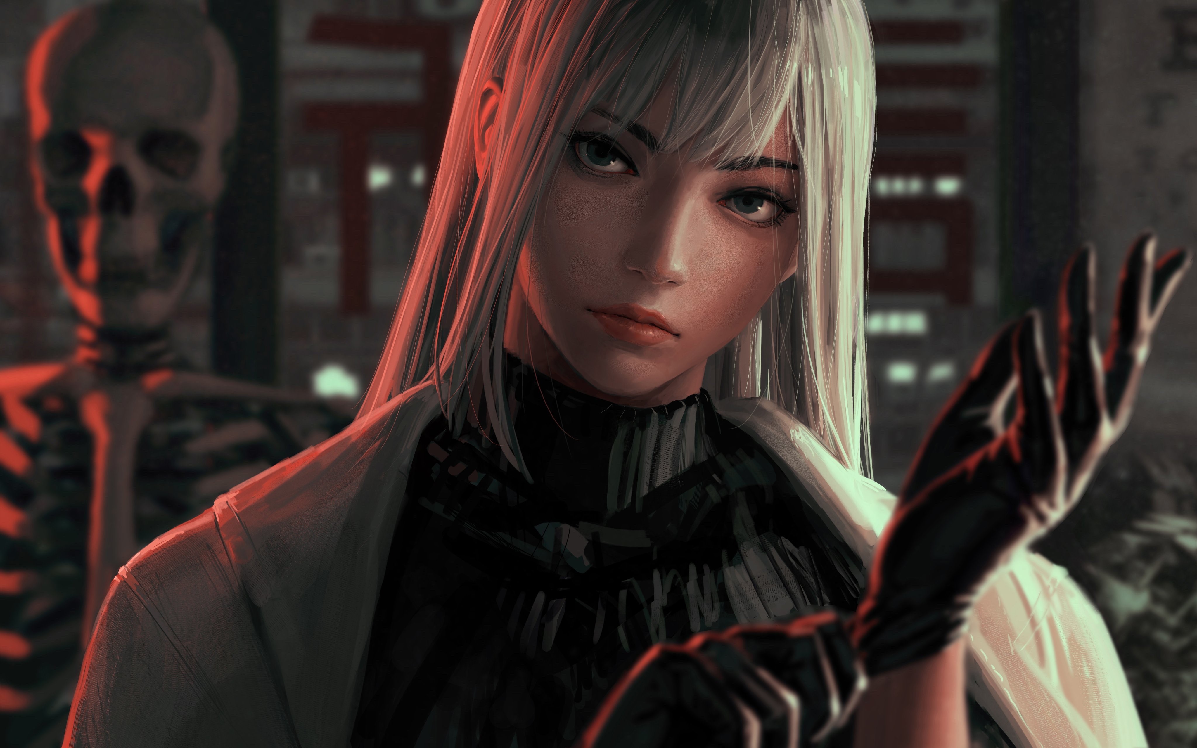 4K Artwork of Blonde Woman with Gloves by GUWEIZ HD Wallpaper