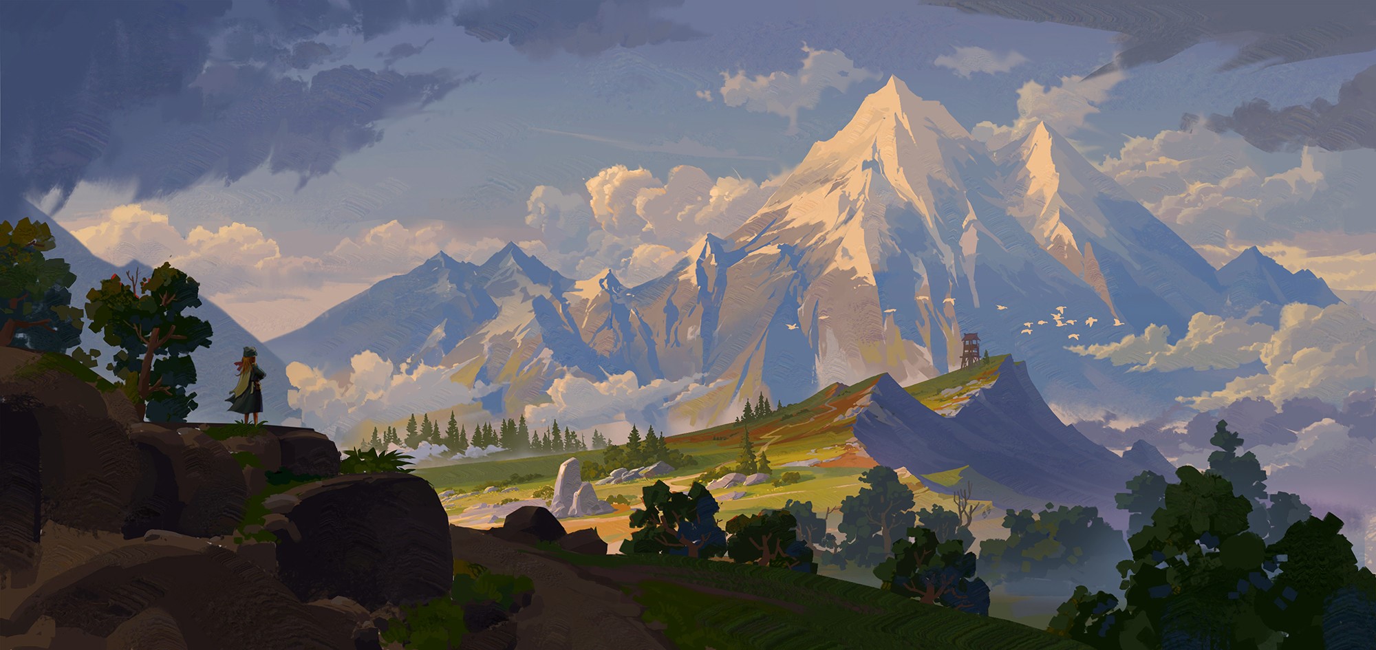 paintbrushes, MH C, mountains, digital art, landscape HD Wallpaper