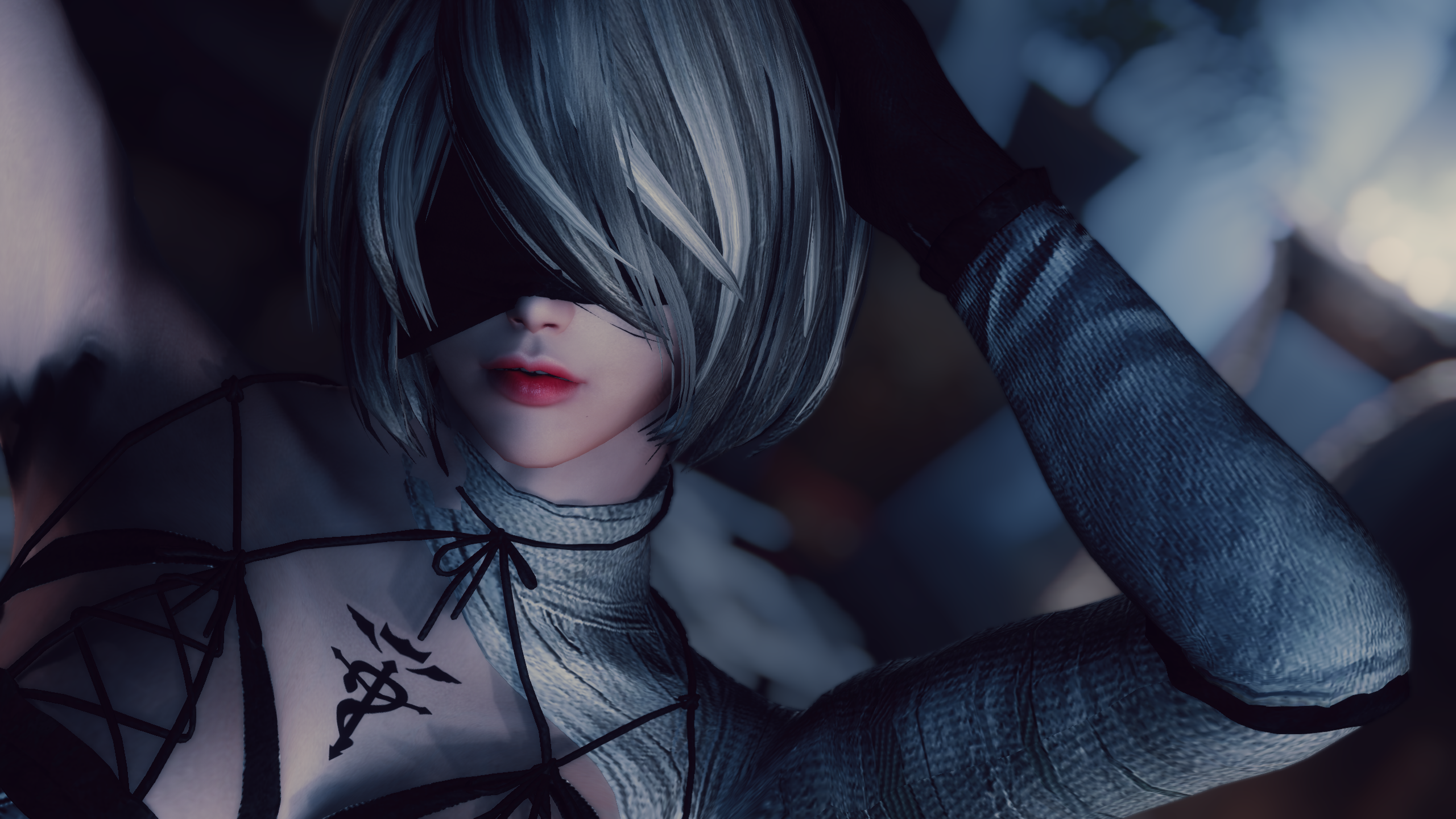 women, red lipstick, video game girls, blindfold, Nier: Automata, 2B (Nier: Automata) HD Wallpaper