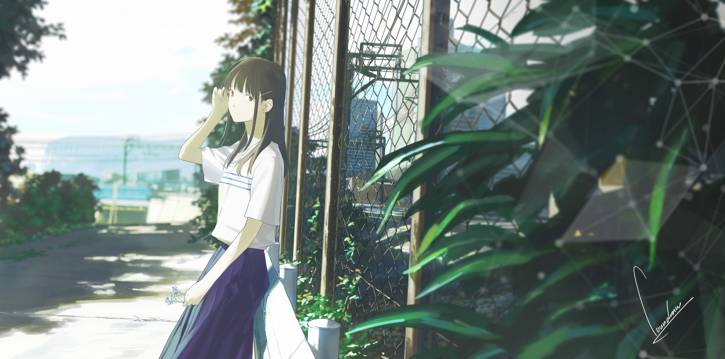 anime girls, long hair, brunette, loundraw, anime HD Wallpaper