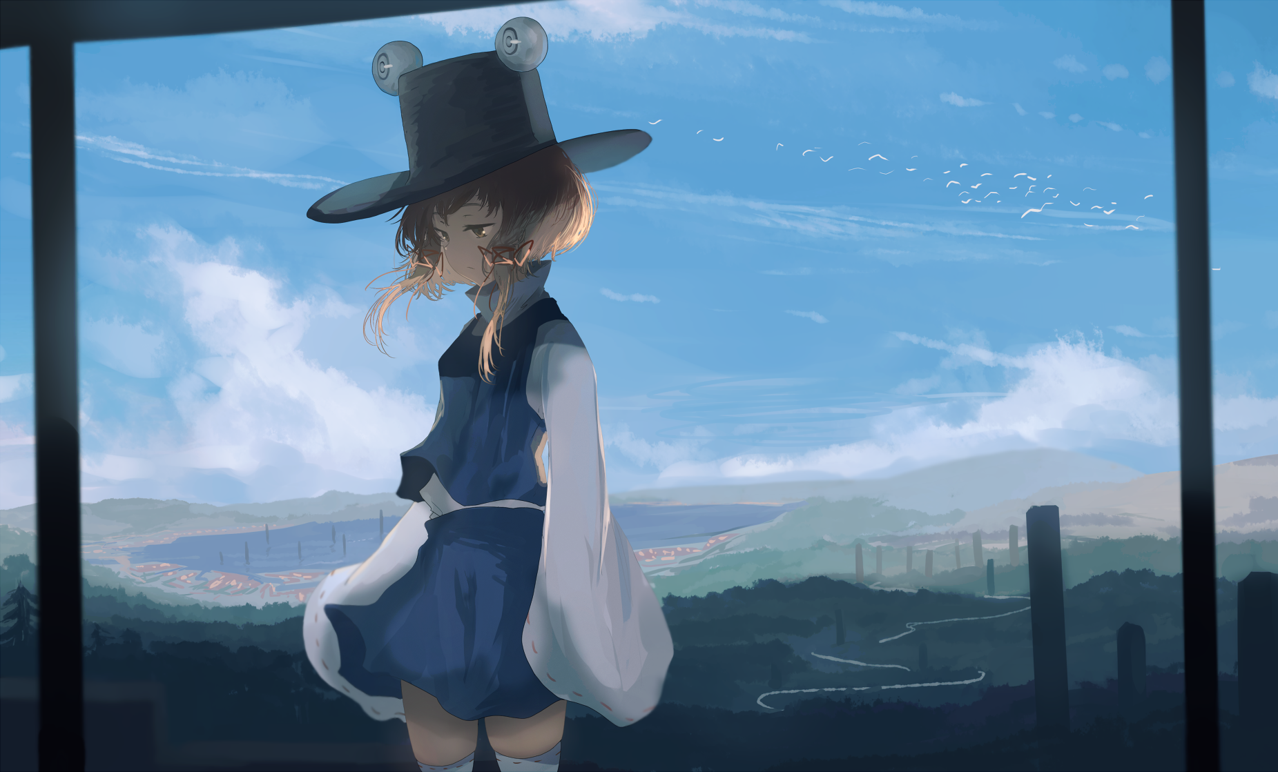 dress, Touhou, anime, anime girls, sky, landscape HD Wallpaper