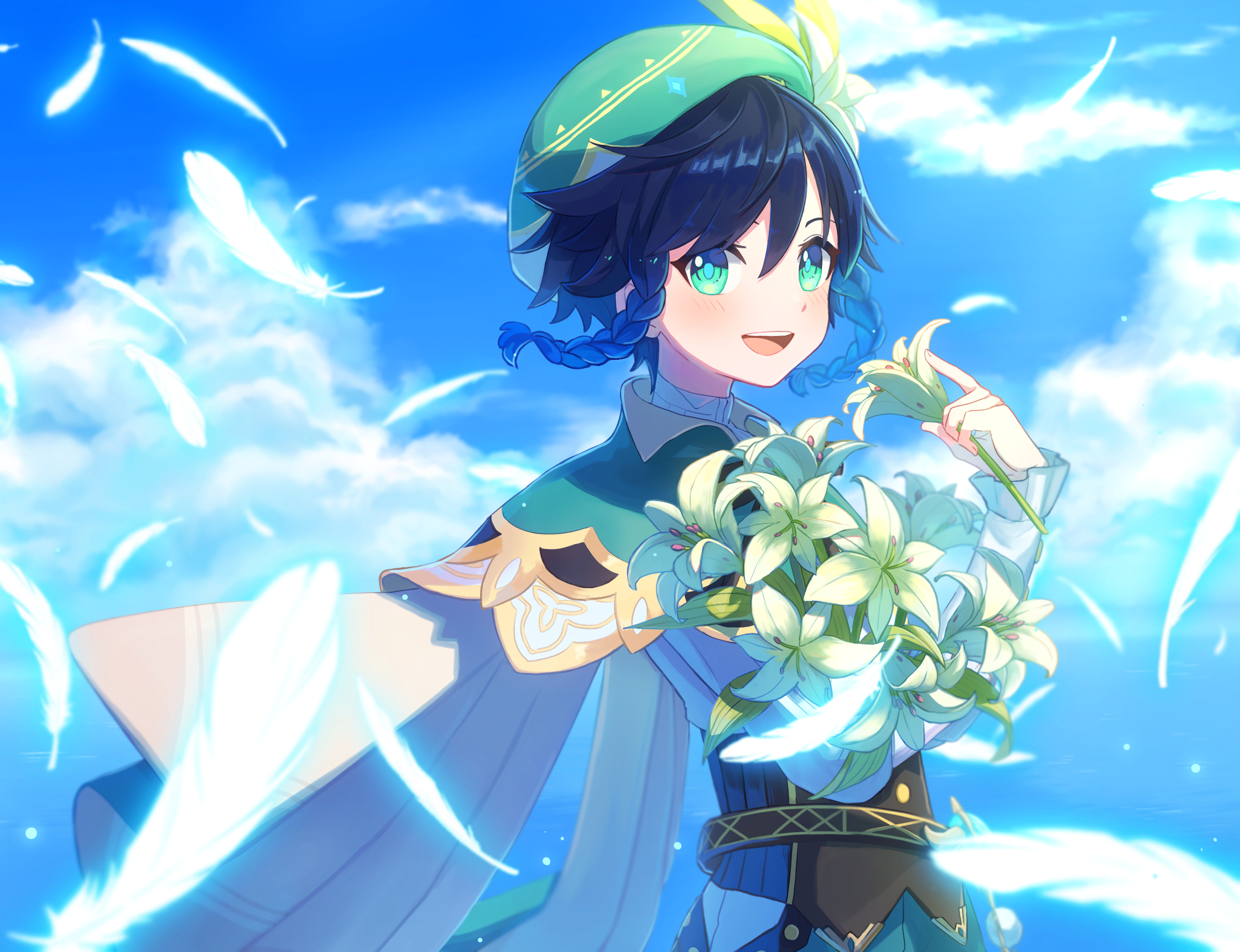 Venti Genshin Impact with Flowers HD Wallpaper