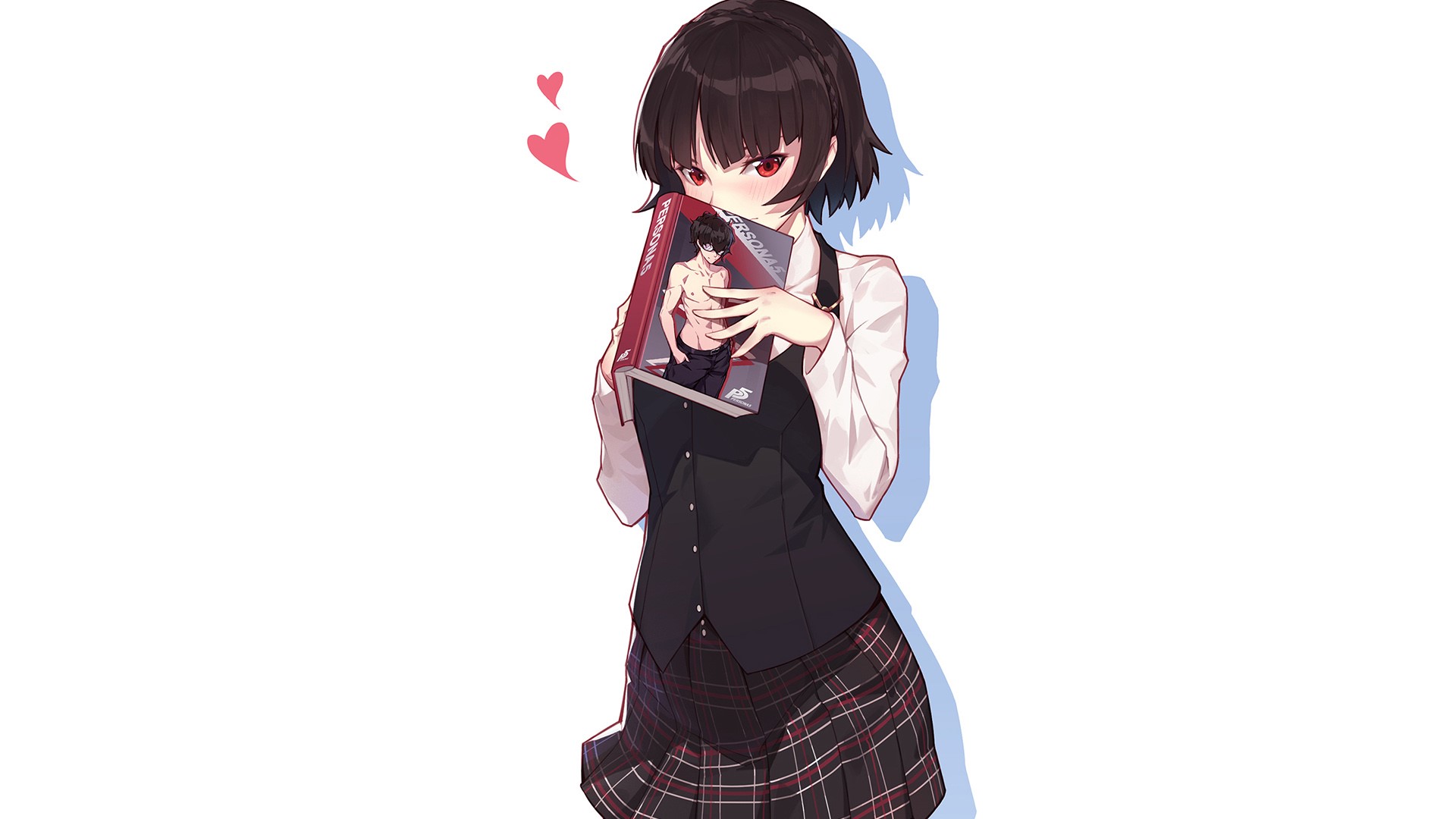 anime games, Persona 5, short hair, red eyes, brunette, Persona series, Nian, anime girls, blushing, school uniform, Makoto Niijima HD Wallpaper