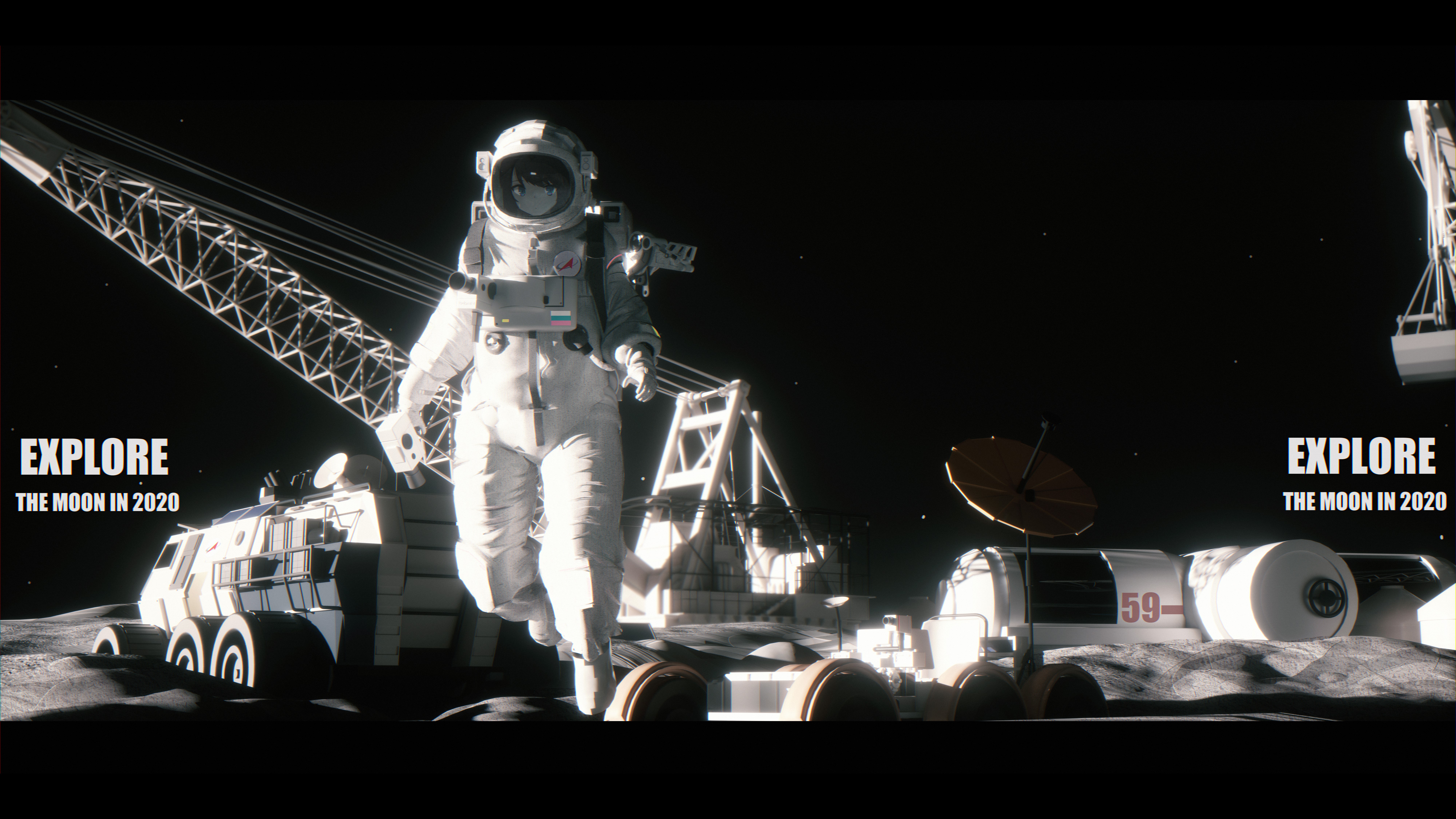 4K, anime girls, space suit, anime, Bangeningmeng, science fiction HD Wallpaper